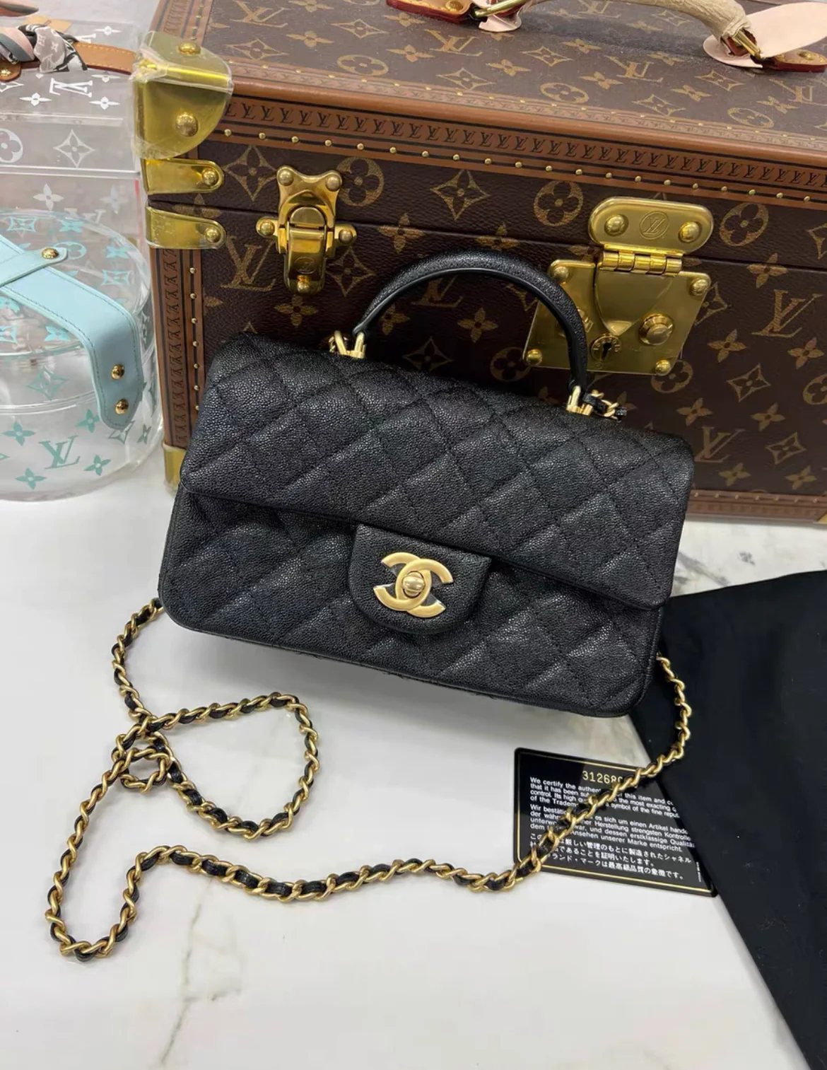 Chanel Black Caviar Quilted Mini Top Handle Rectangular Flap with Gold Hardware - Image 2