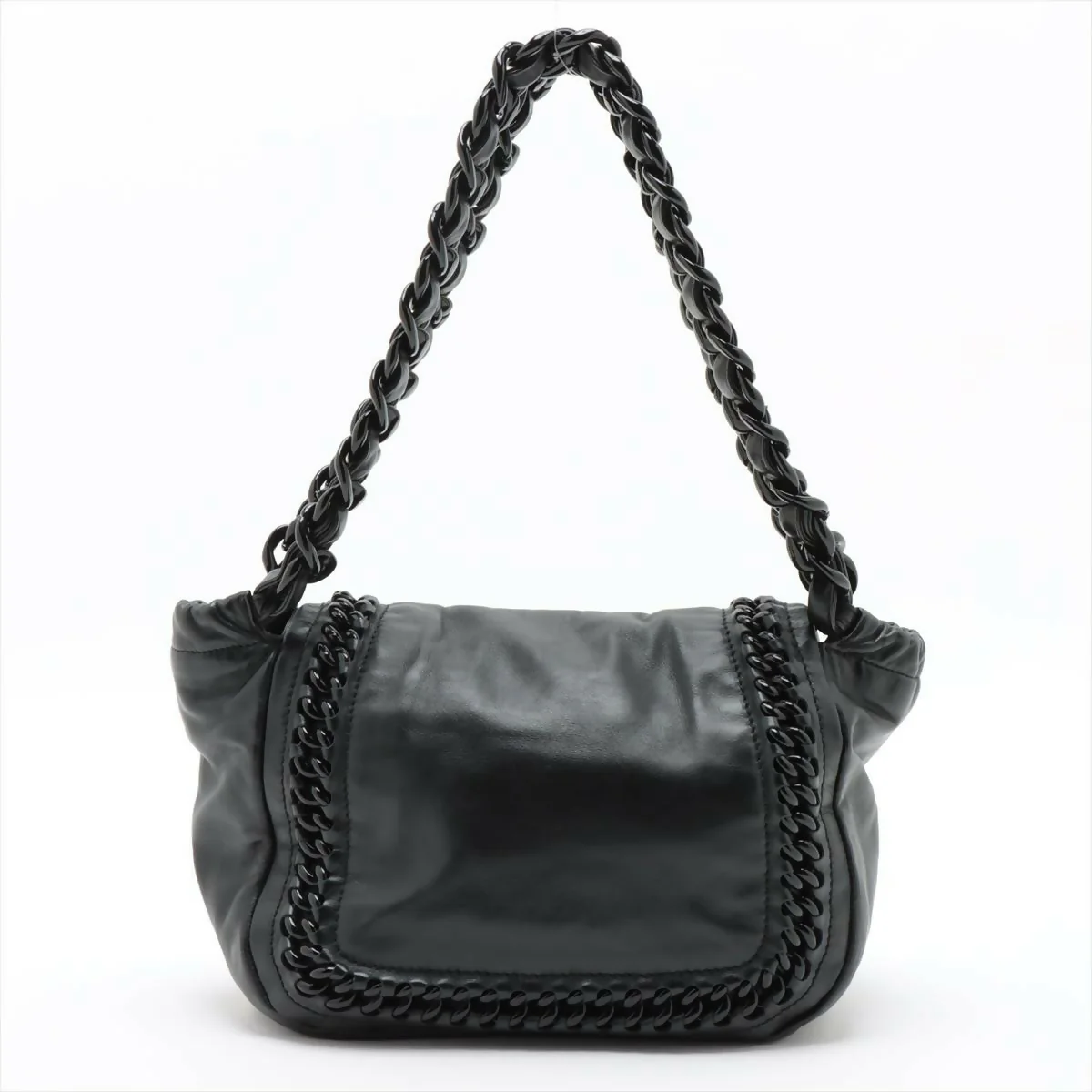 Chanel Black Crinkled Patent Leather Modern Chain Flap Bag - Image 2