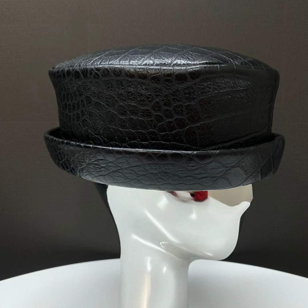 Chanel black crocodile leather embossed hat - Image 2