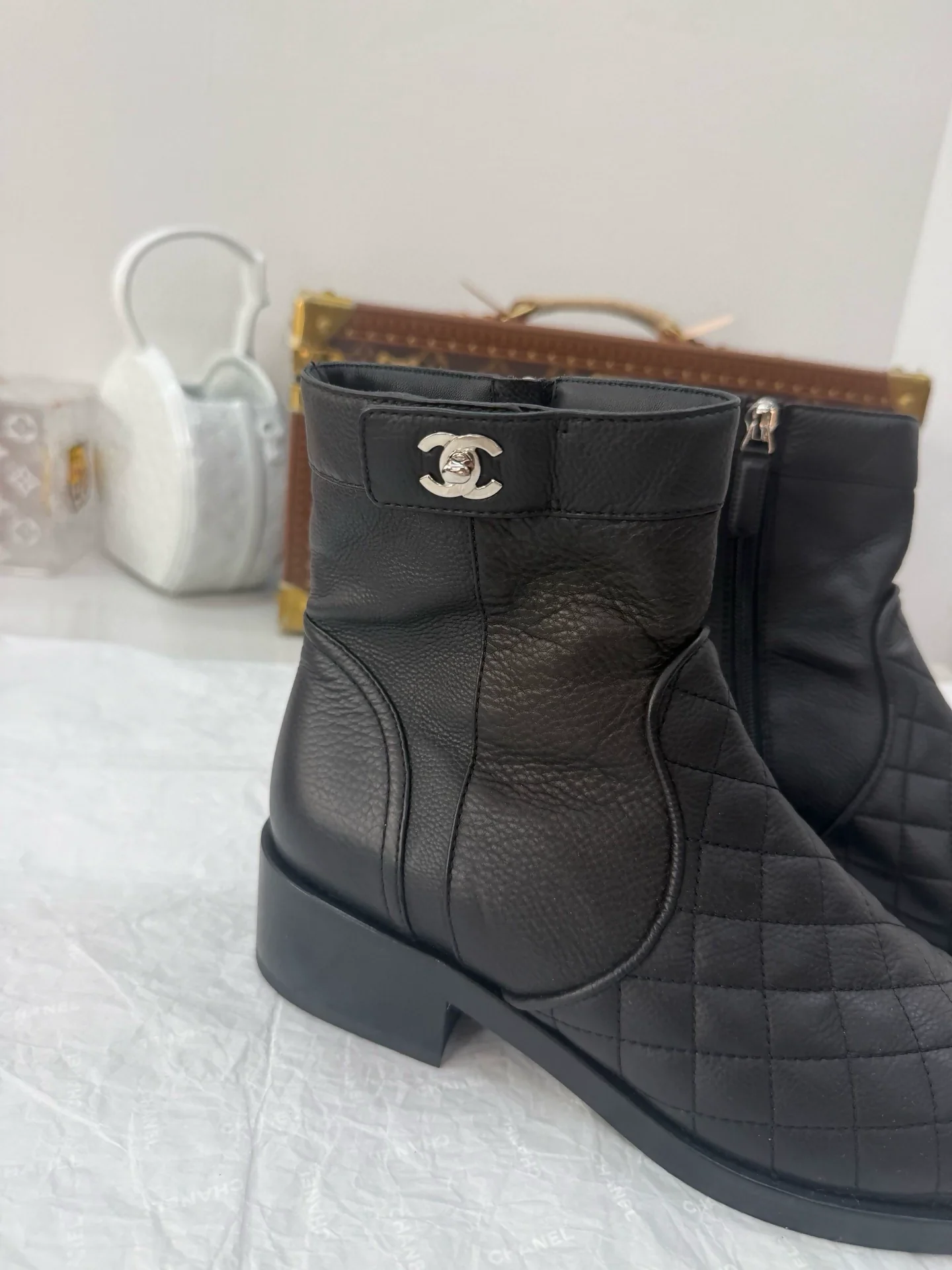 Chanel black diamond pattern classic ankle boots - Image 3