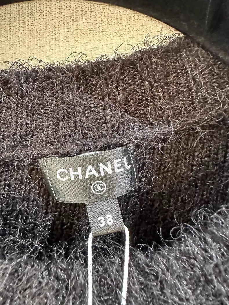 Chanel 23k Black Glitter Camellia Sequined Knit Sweater, - Image 2