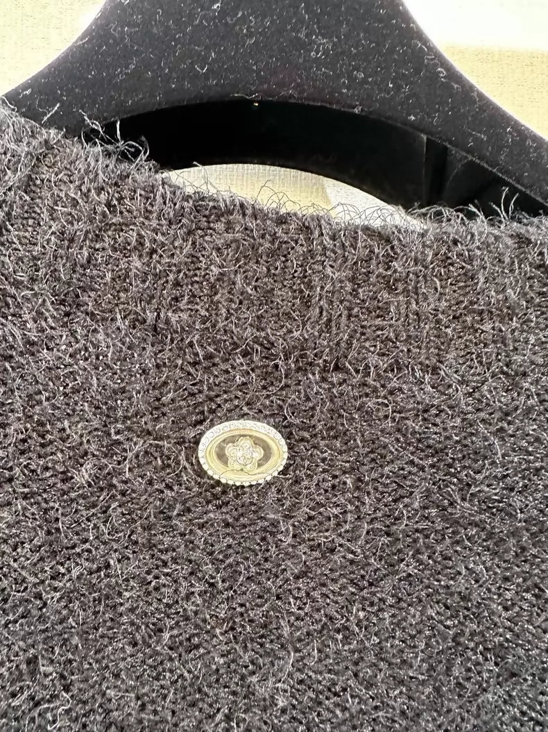 Chanel 23k Black Glitter Camellia Sequined Knit Sweater, - Image 3