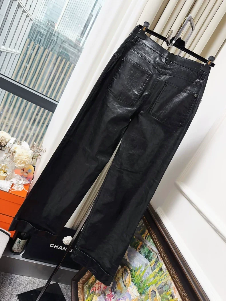 Chanel black leather straight pants - Image 2