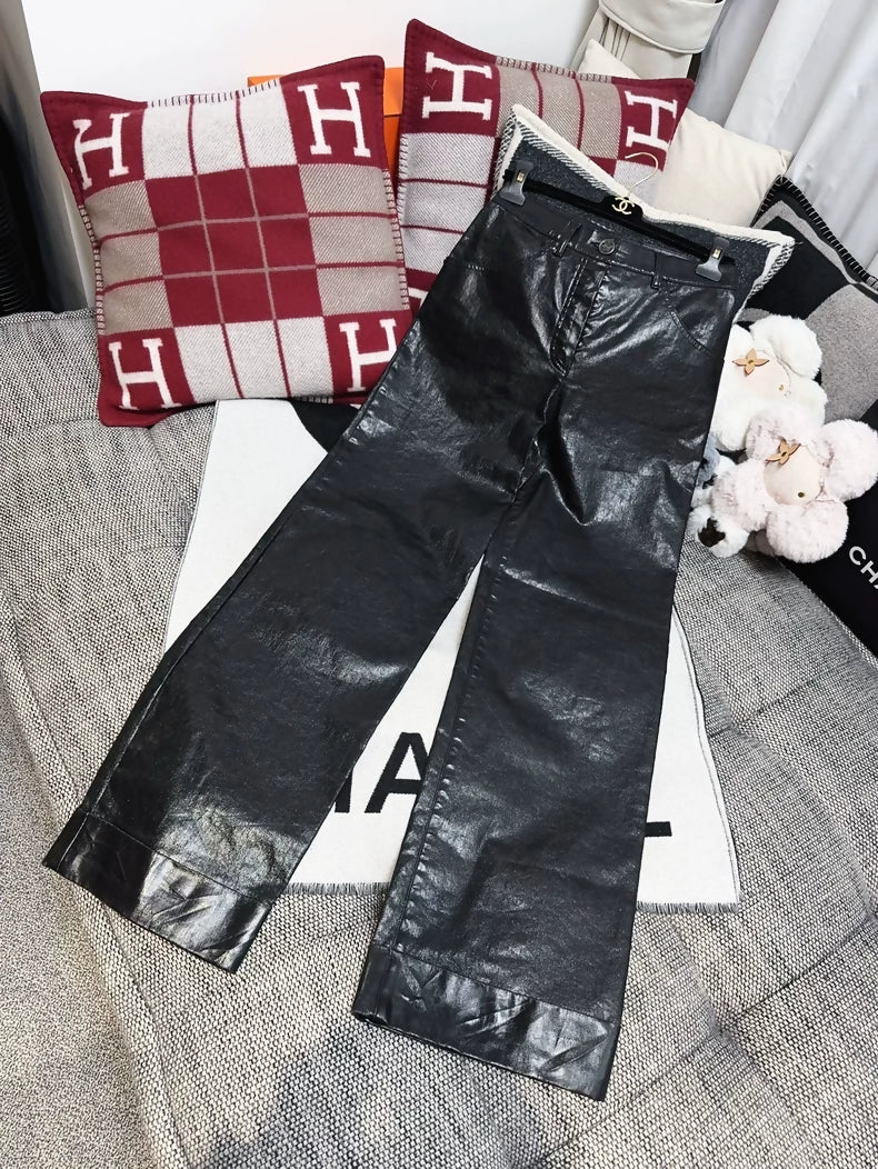 Chanel black leather straight pants - Image 3