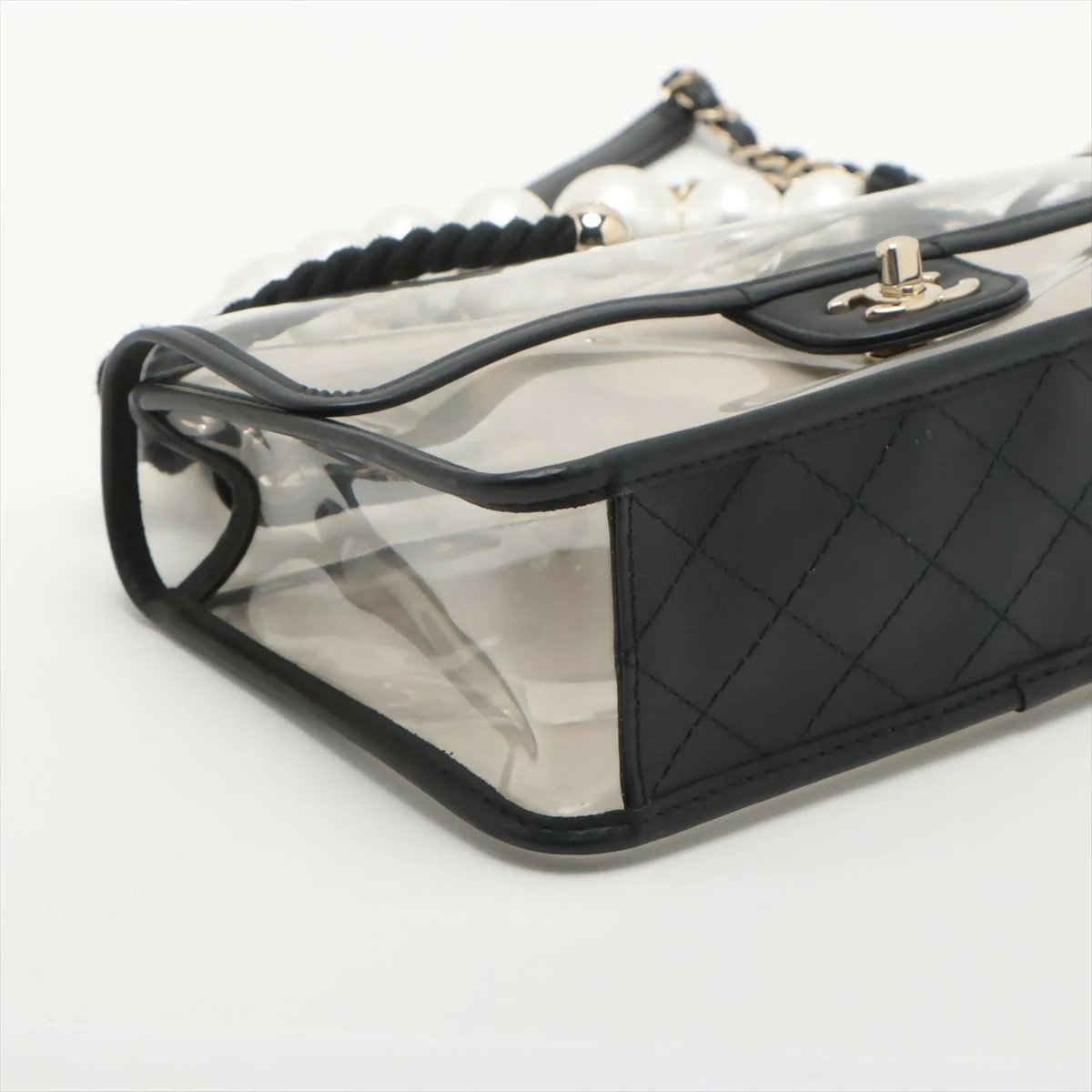 Chanel Black Lambskin PVC Sand By The Sea With Pearl Strap Flap Bag - Image 4