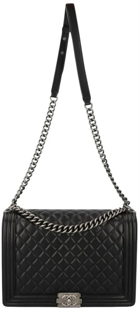Chanel Black Large Maxi Quilted Lambskin Leather Boy Crossbody Bag - Image 5