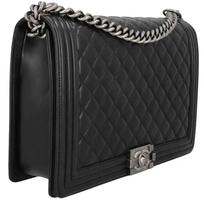 Chanel Black Large Maxi Quilted Lambskin Leather Boy Crossbody Bag - Image 6