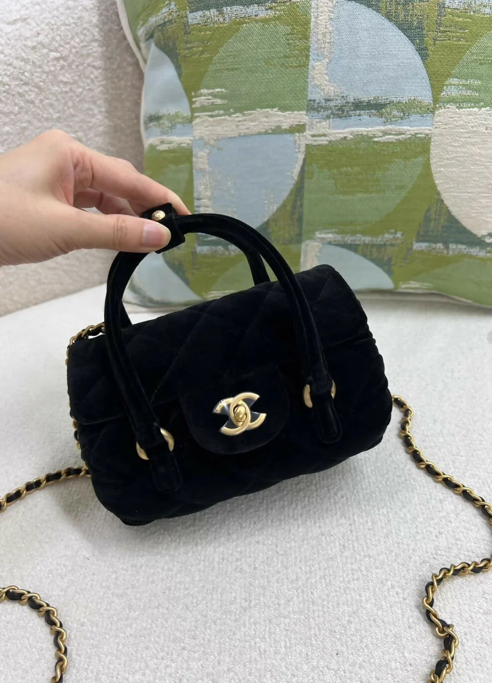 Chanel black velvet mini top handle bag - Image 2