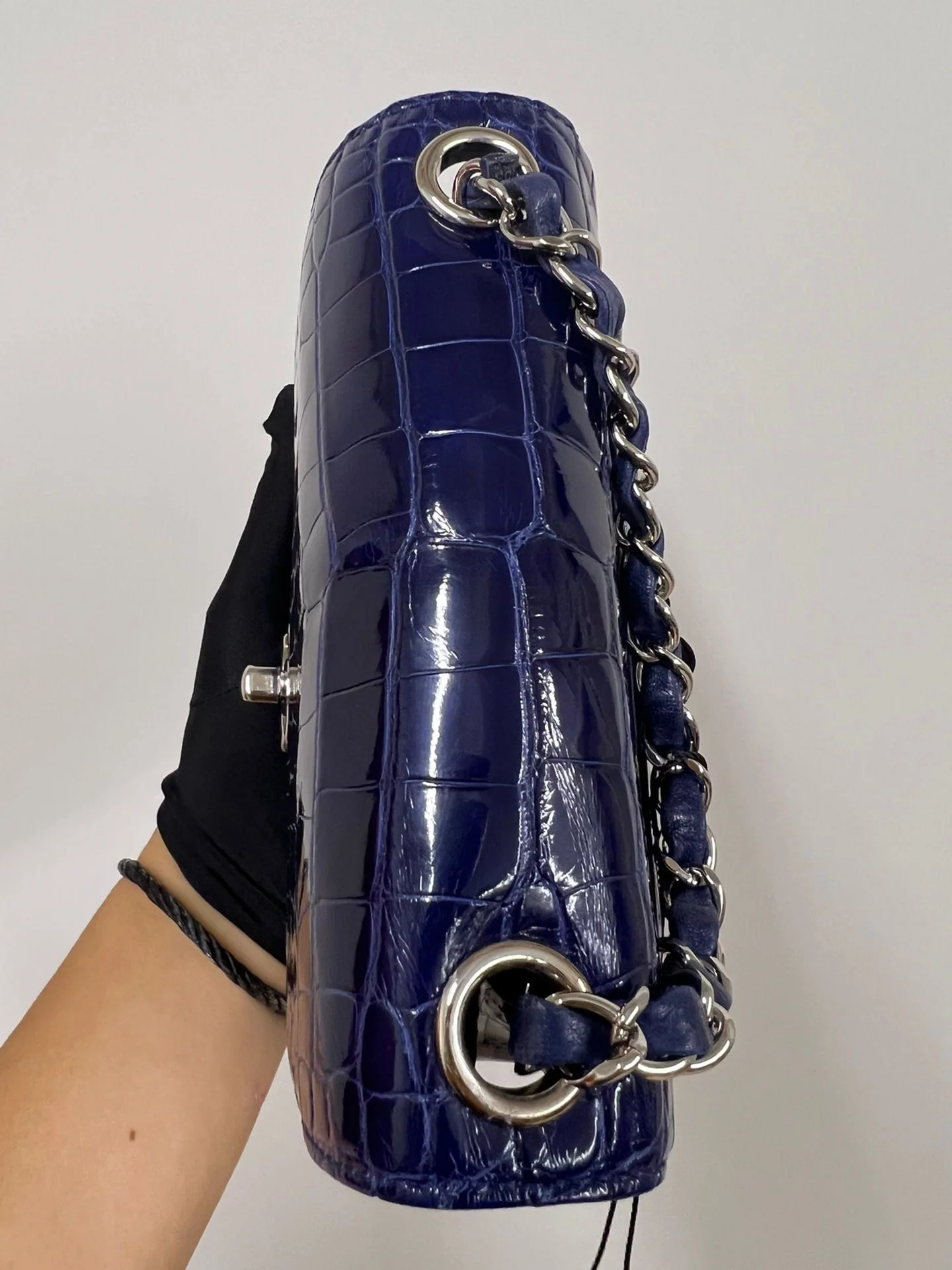 Chanel Blue Alligator mini square Flap Bag - Image 4