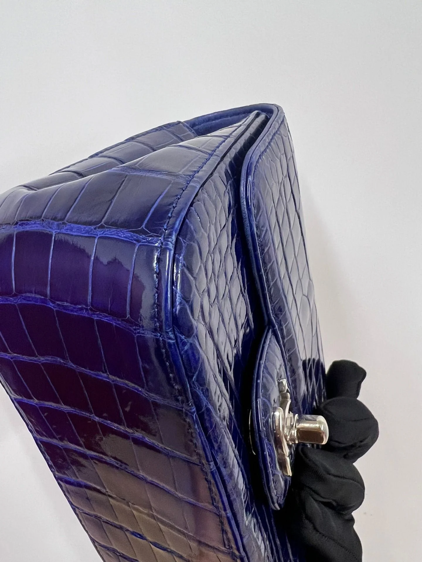 Chanel Blue Alligator mini square Flap Bag - Image 8