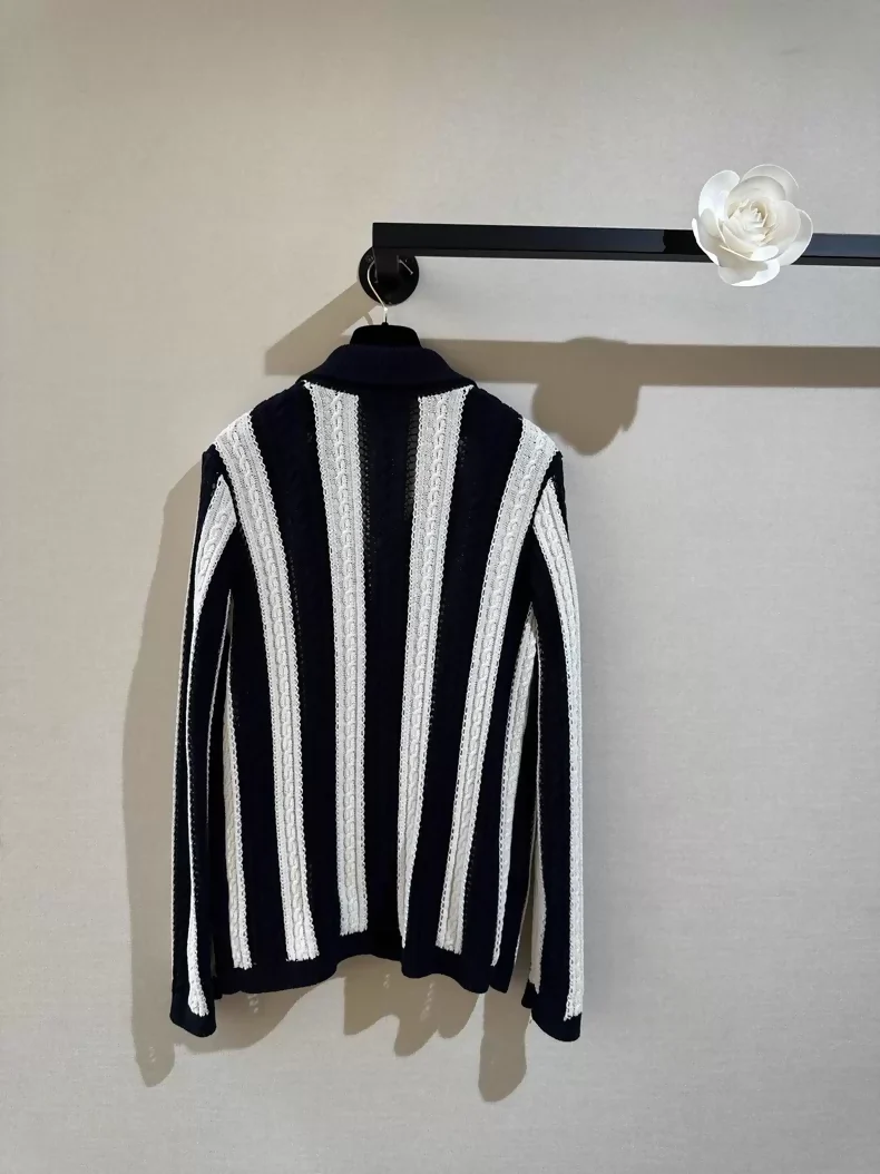Chanel 23p blue and white striped knit cardigan - Image 2