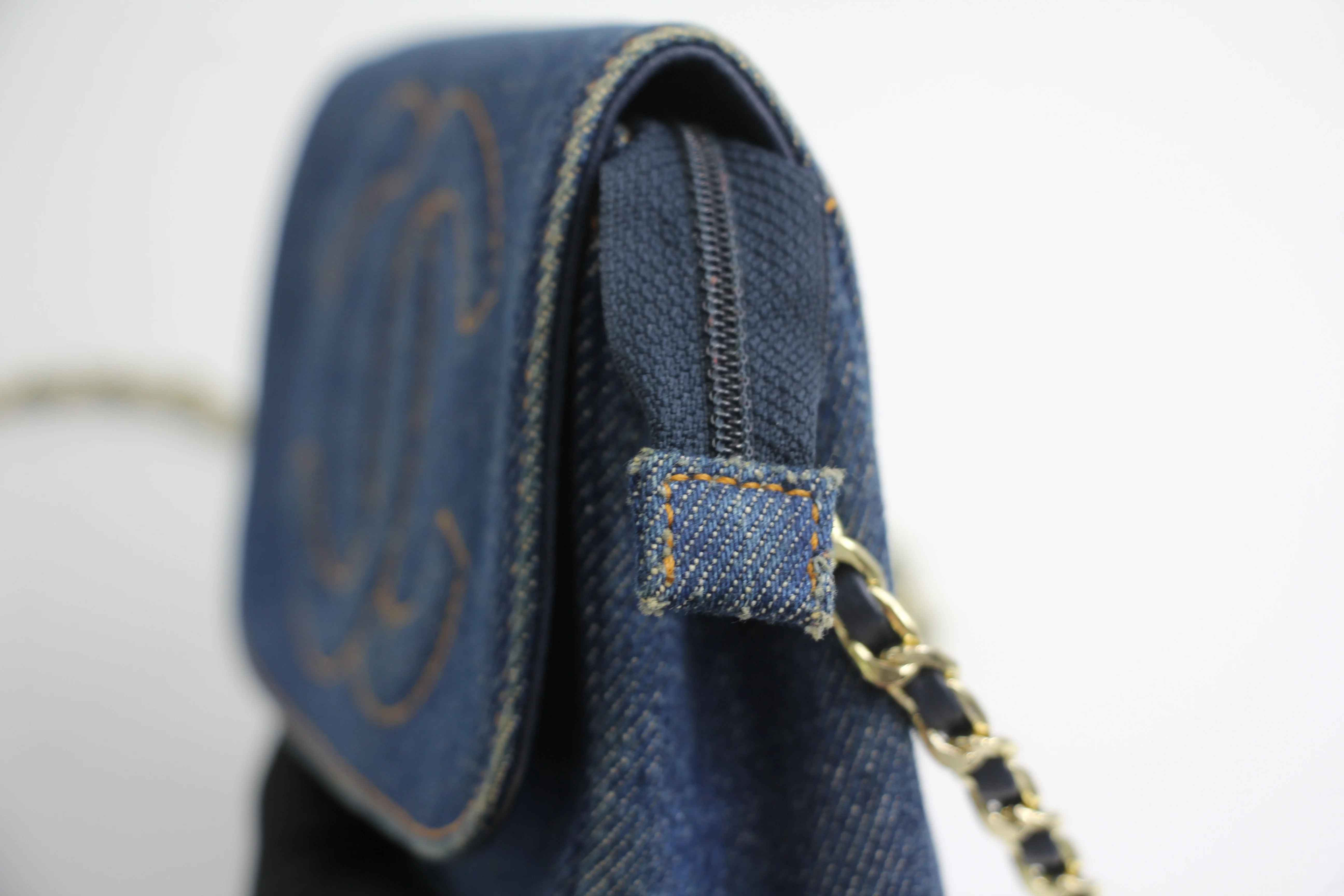 Chanel Blue Denim Coco Cosmetic Pouch Makeup Case Pouch - Image 4