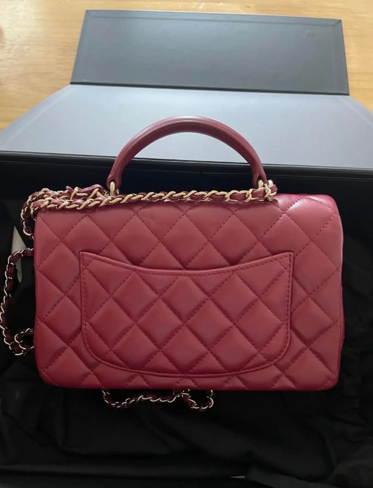 CHANEL BURGUNDY TOP HANDLE RECTANGULAR FLAP BAG LAMBSKIN LGHW - Image 2