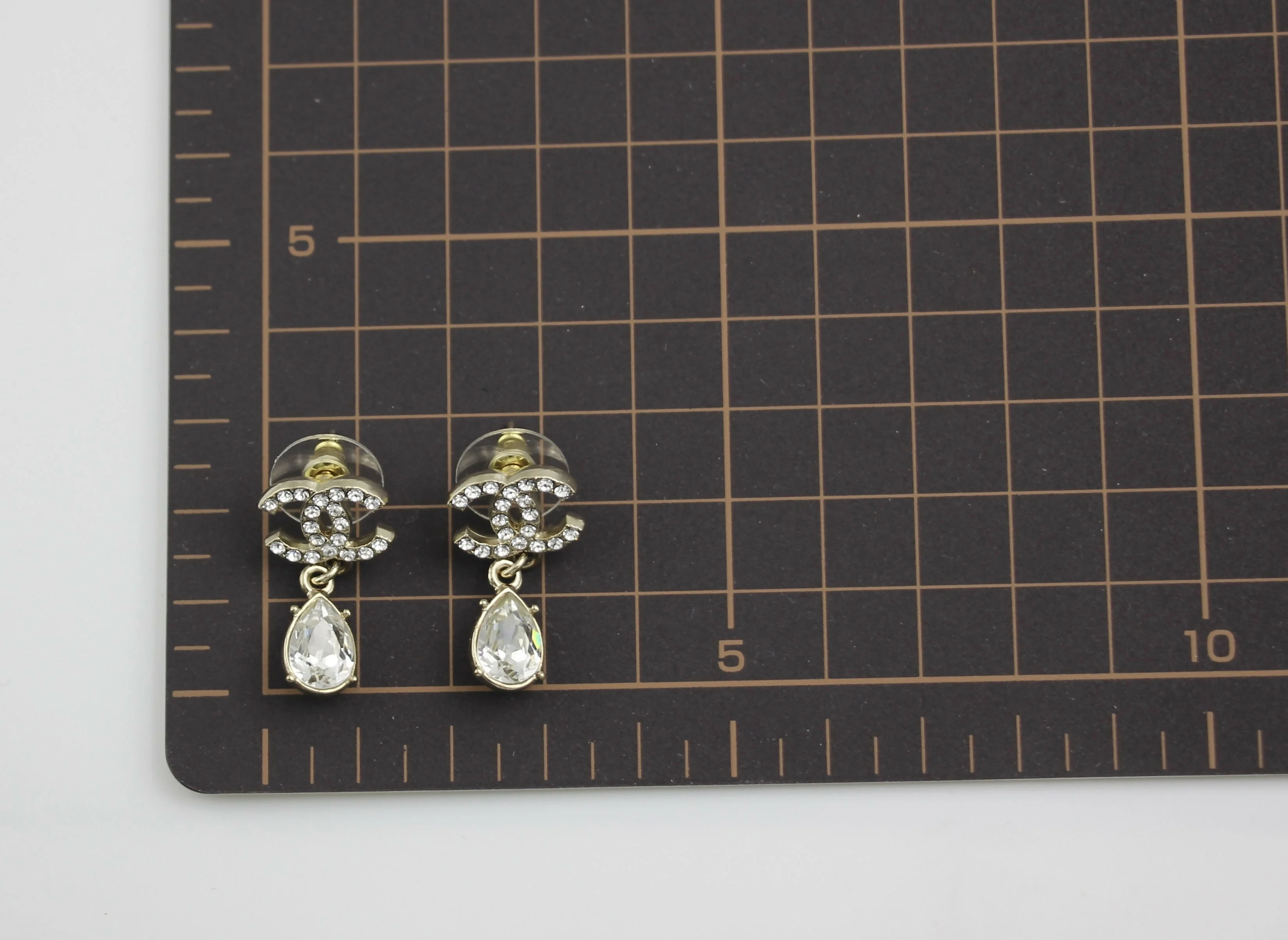 Chanel C19A Rhinestone CC Drop Dangle Stud Earrings - Image 10