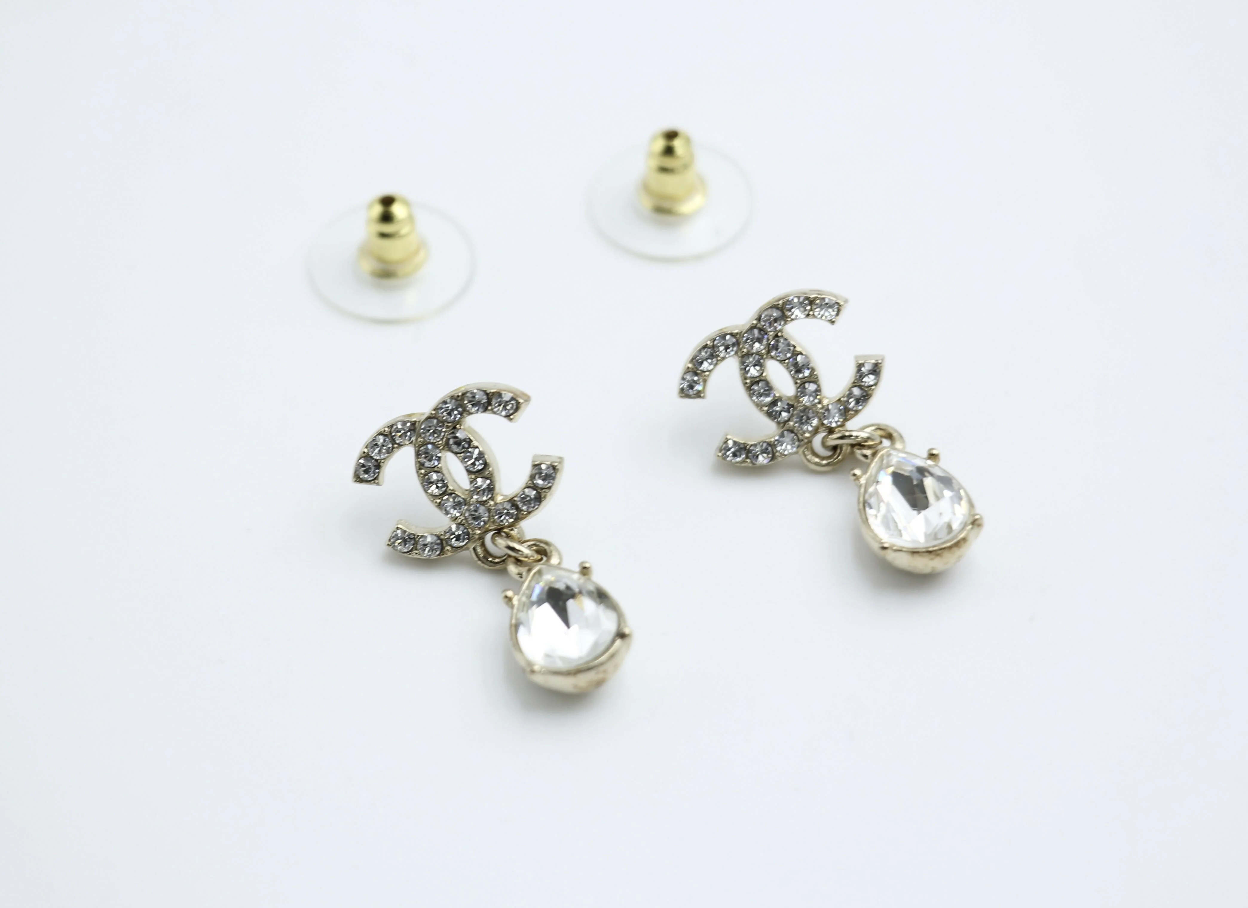 Chanel C19A Rhinestone CC Drop Dangle Stud Earrings - Image 2