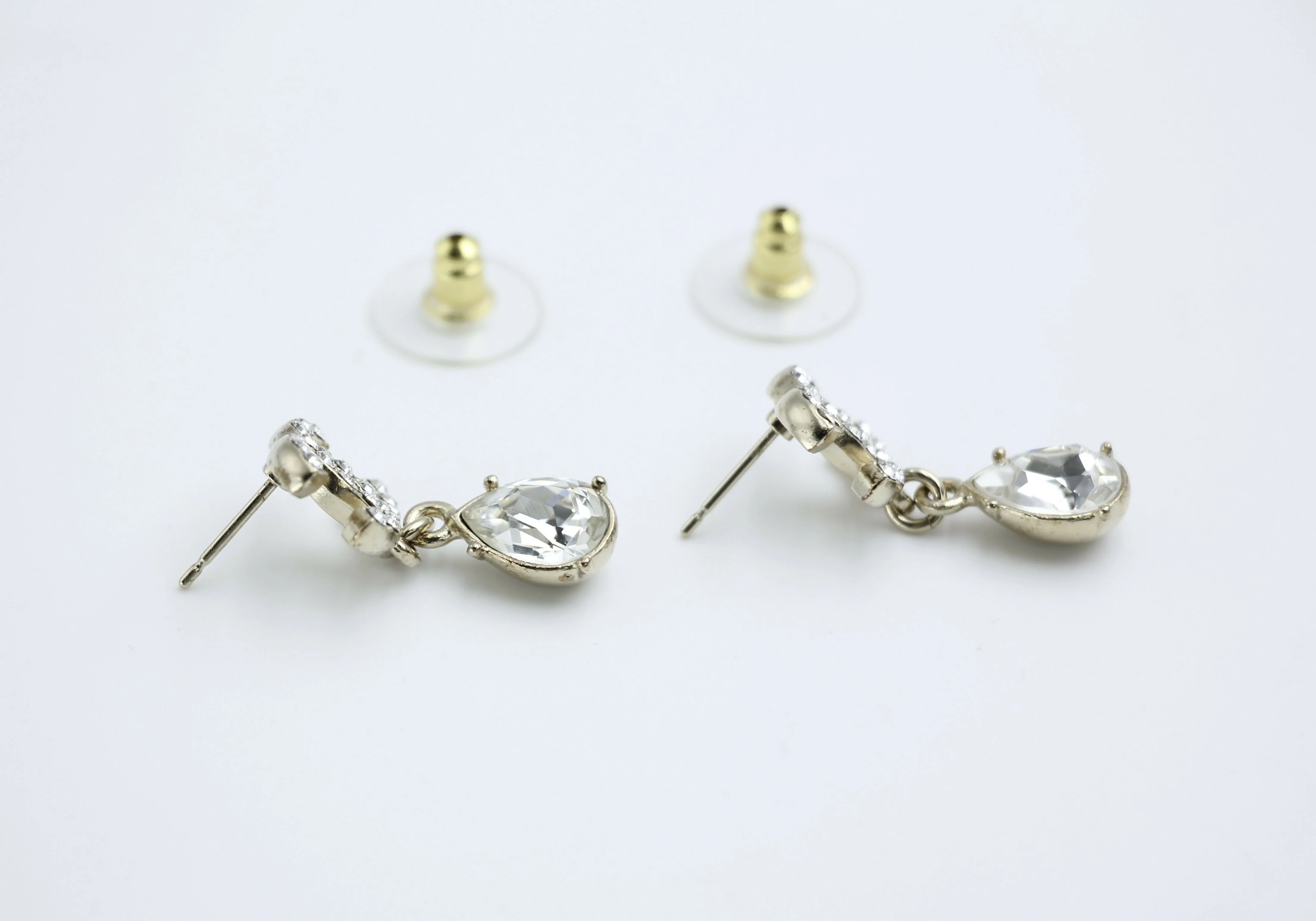 Chanel C19A Rhinestone CC Drop Dangle Stud Earrings - Image 3
