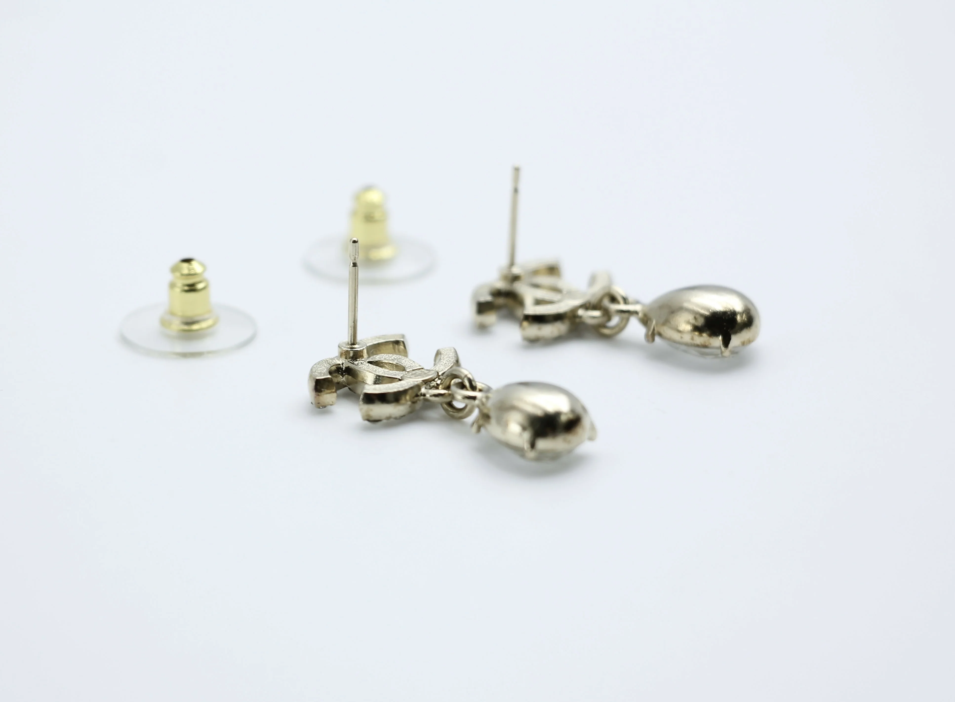 Chanel C19A Rhinestone CC Drop Dangle Stud Earrings - Image 6