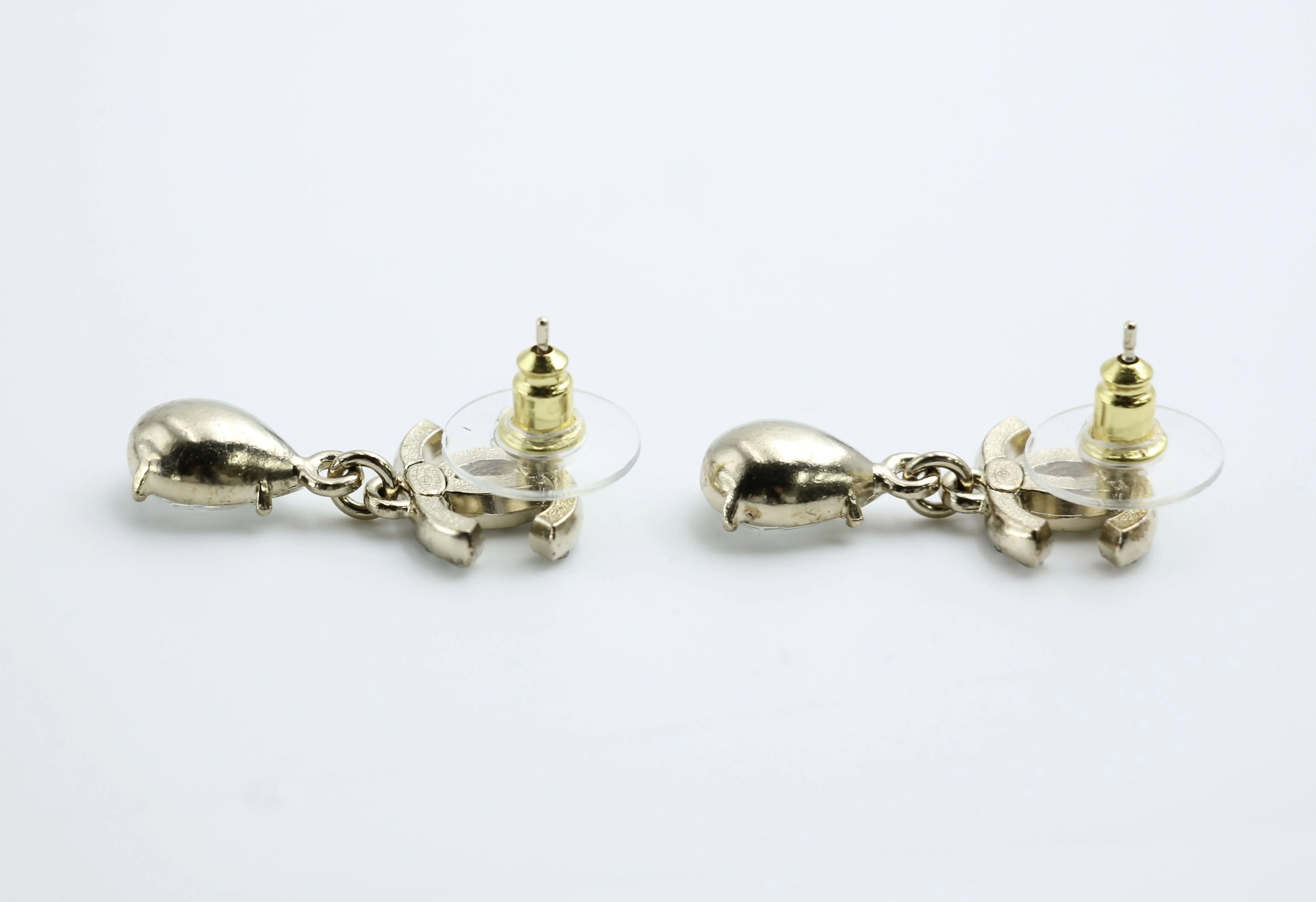Chanel C19A Rhinestone CC Drop Dangle Stud Earrings - Image 7