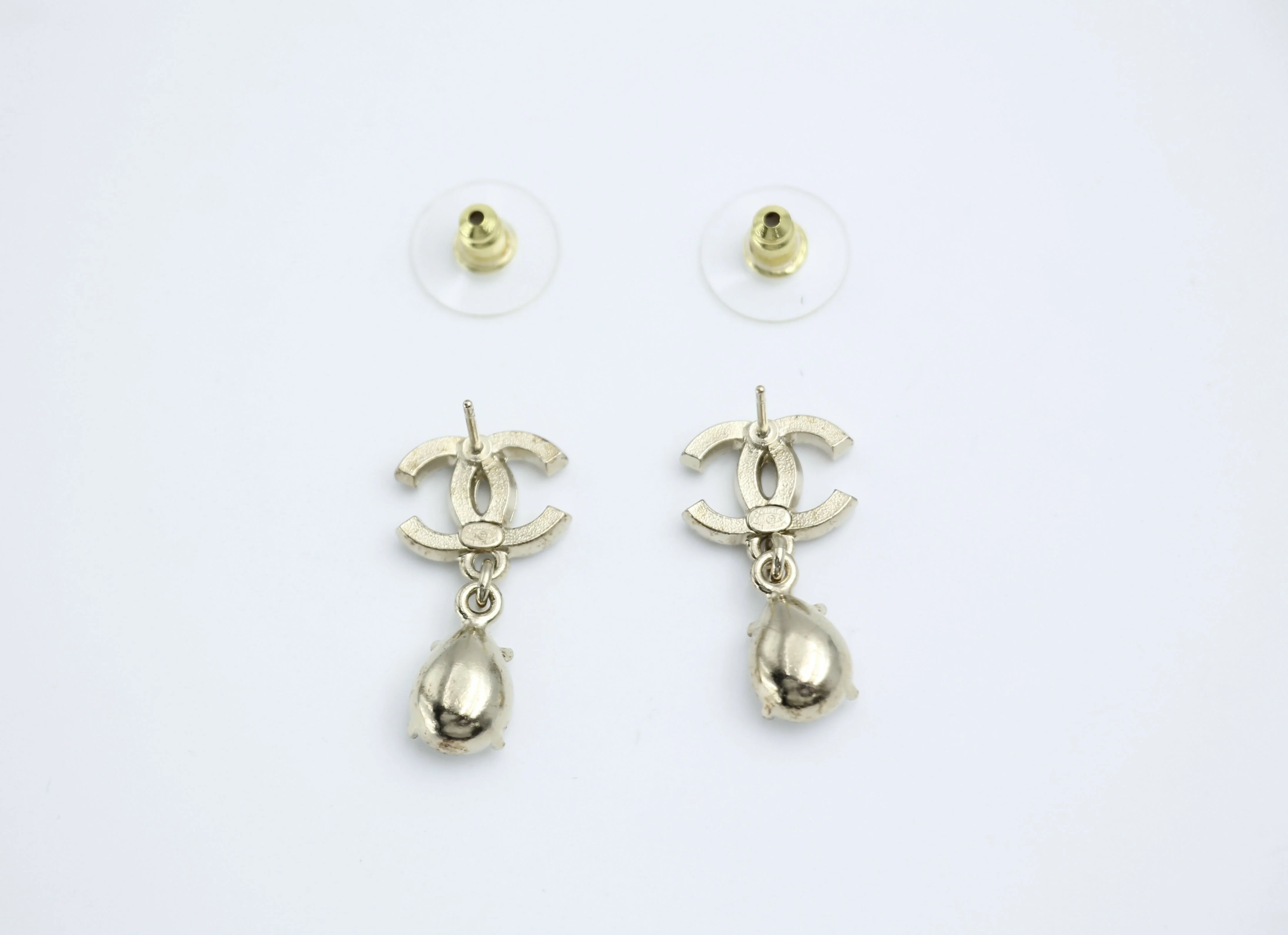 Chanel C19A Rhinestone CC Drop Dangle Stud Earrings - Image 8