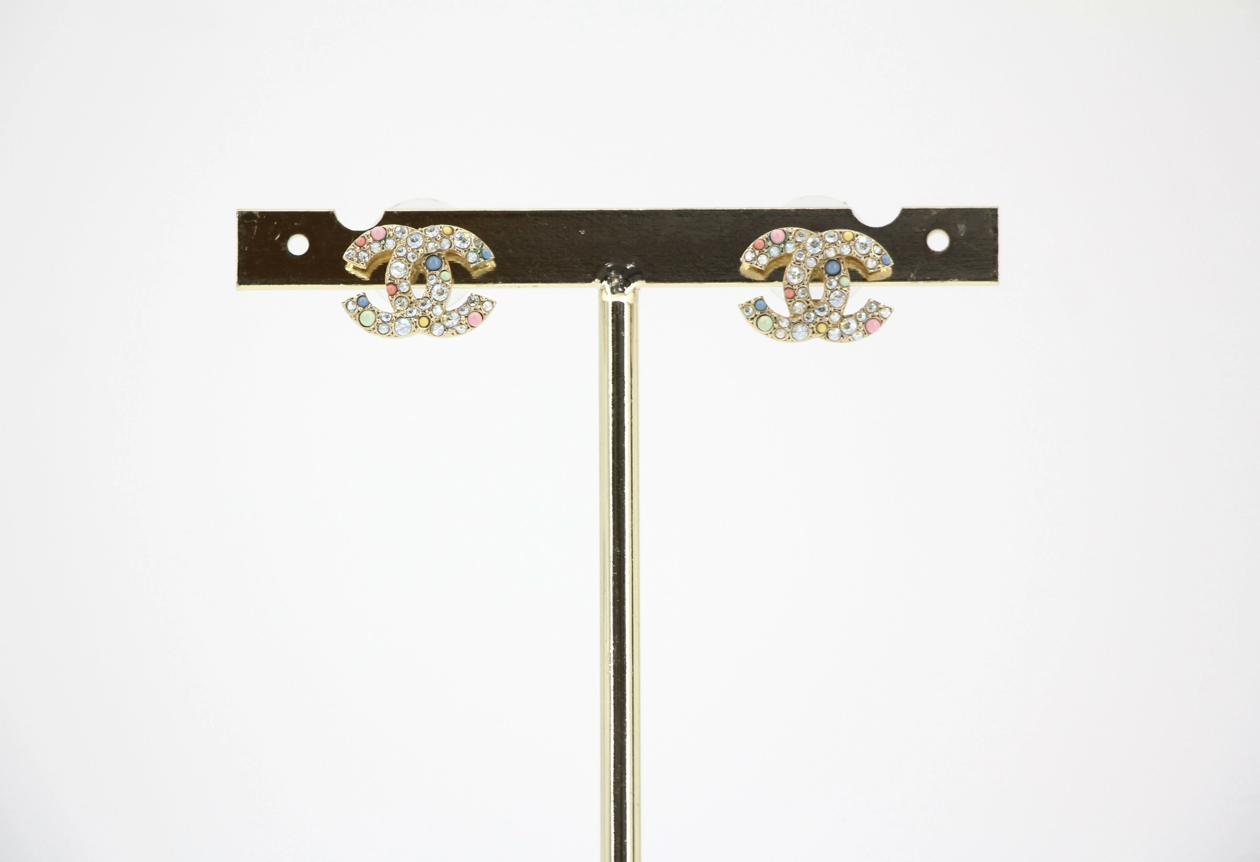 Chanel C21C Rhinestone Metal Multi-color Pebble Stud Earrings