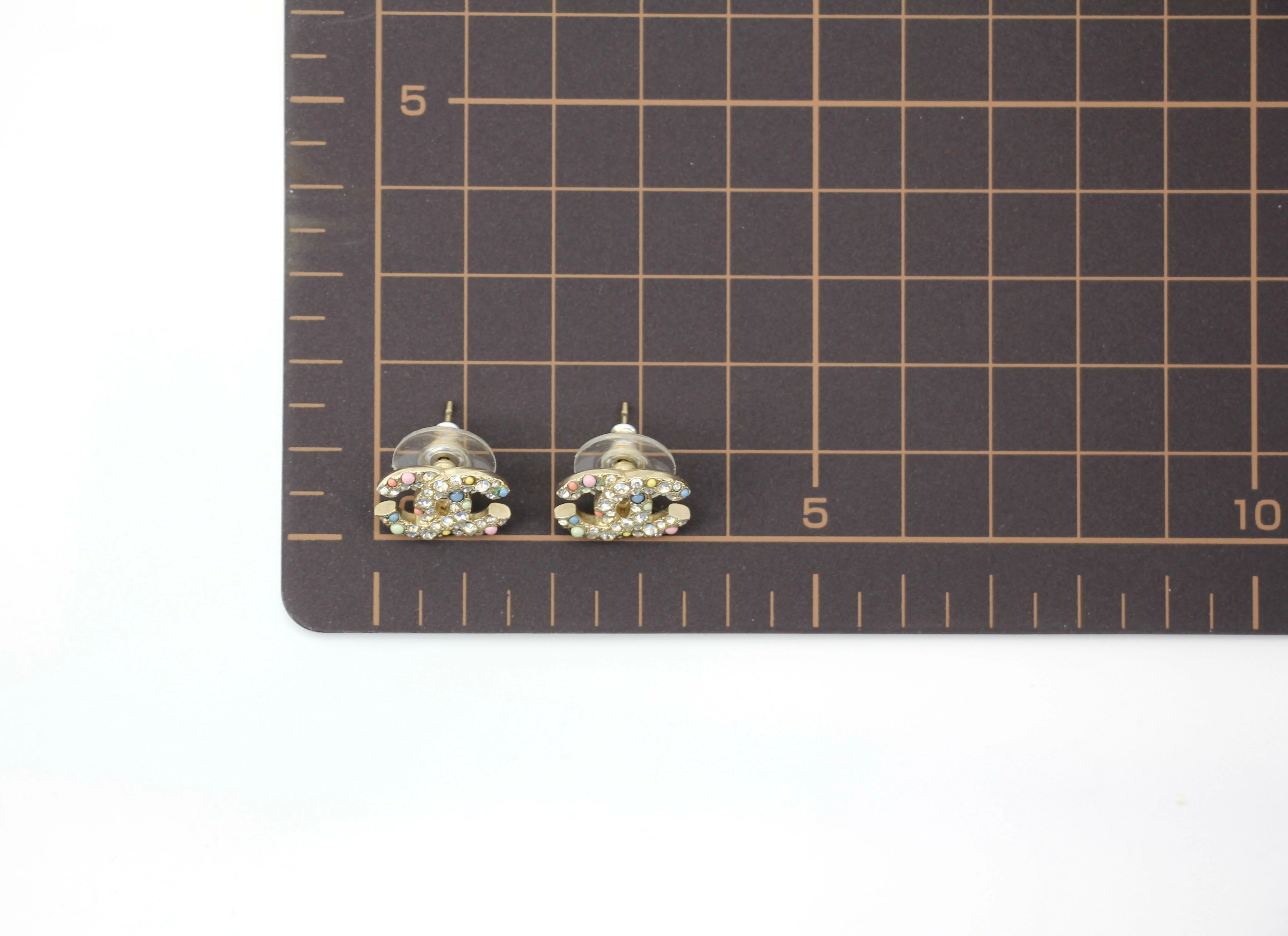 Chanel C21C Rhinestone Metal Multi-color Pebble Stud Earrings - Image 10