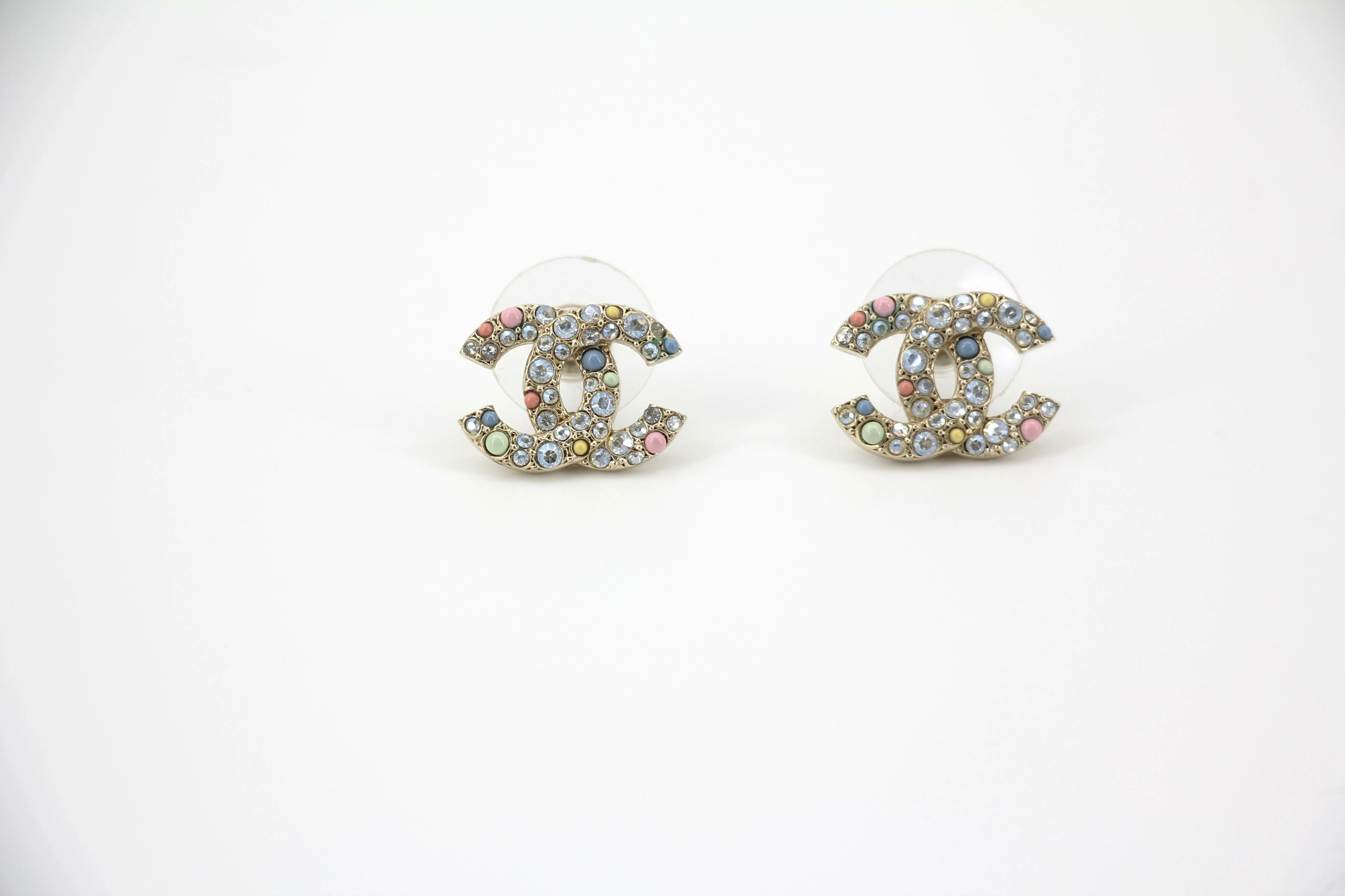 Chanel C21C Rhinestone Metal Multi-color Pebble Stud Earrings - Image 3