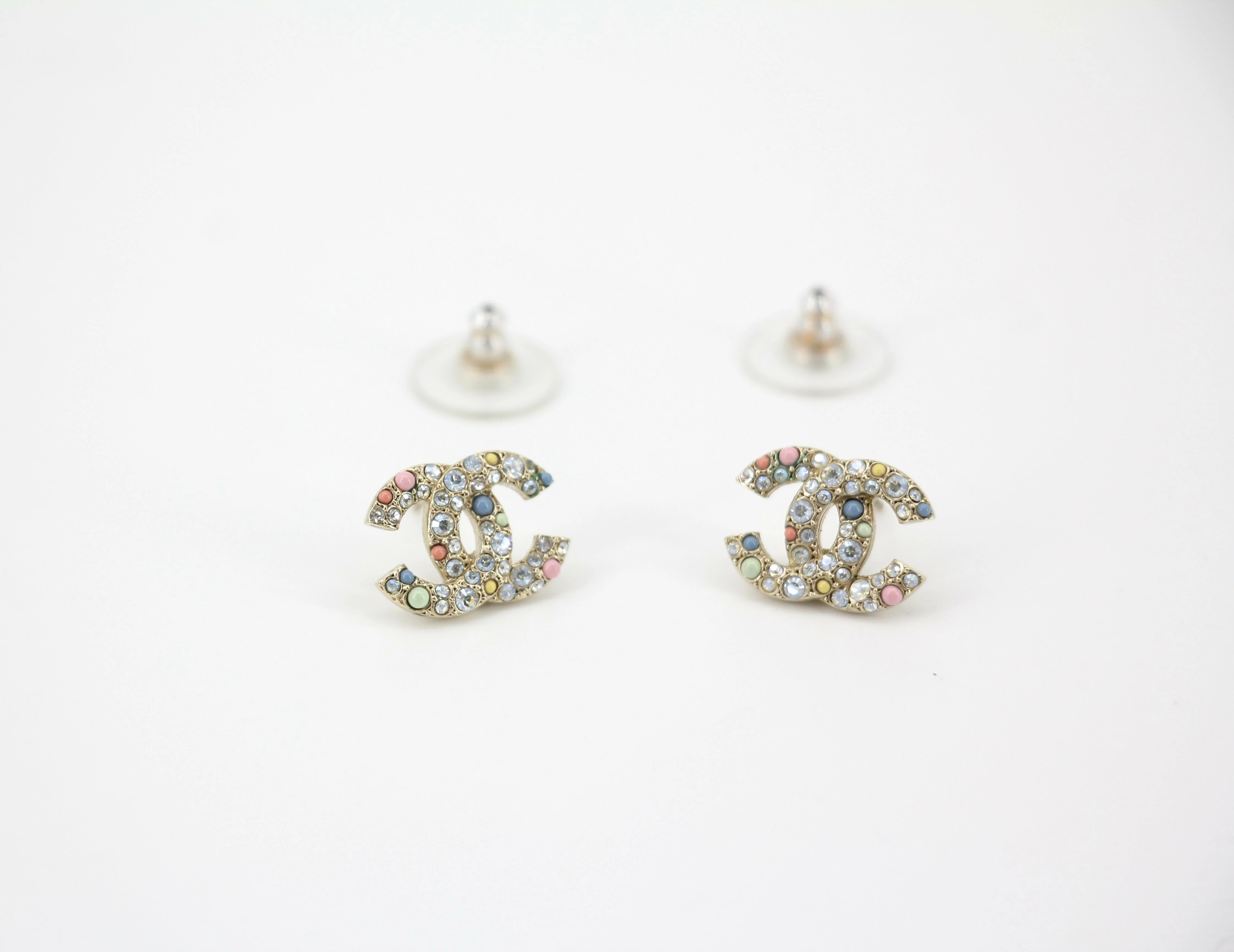 Chanel C21C Rhinestone Metal Multi-color Pebble Stud Earrings - Image 4