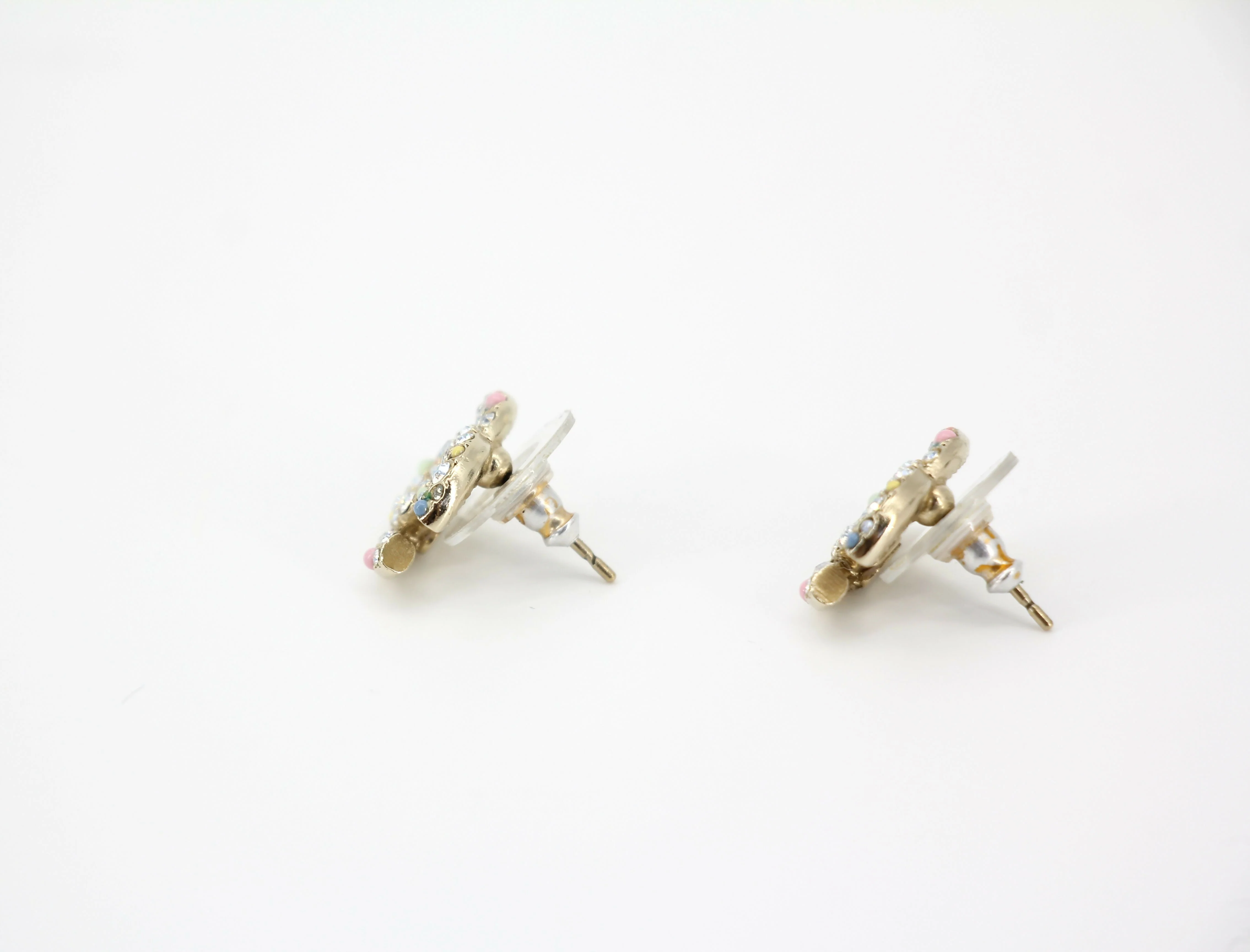 Chanel C21C Rhinestone Metal Multi-color Pebble Stud Earrings - Image 7