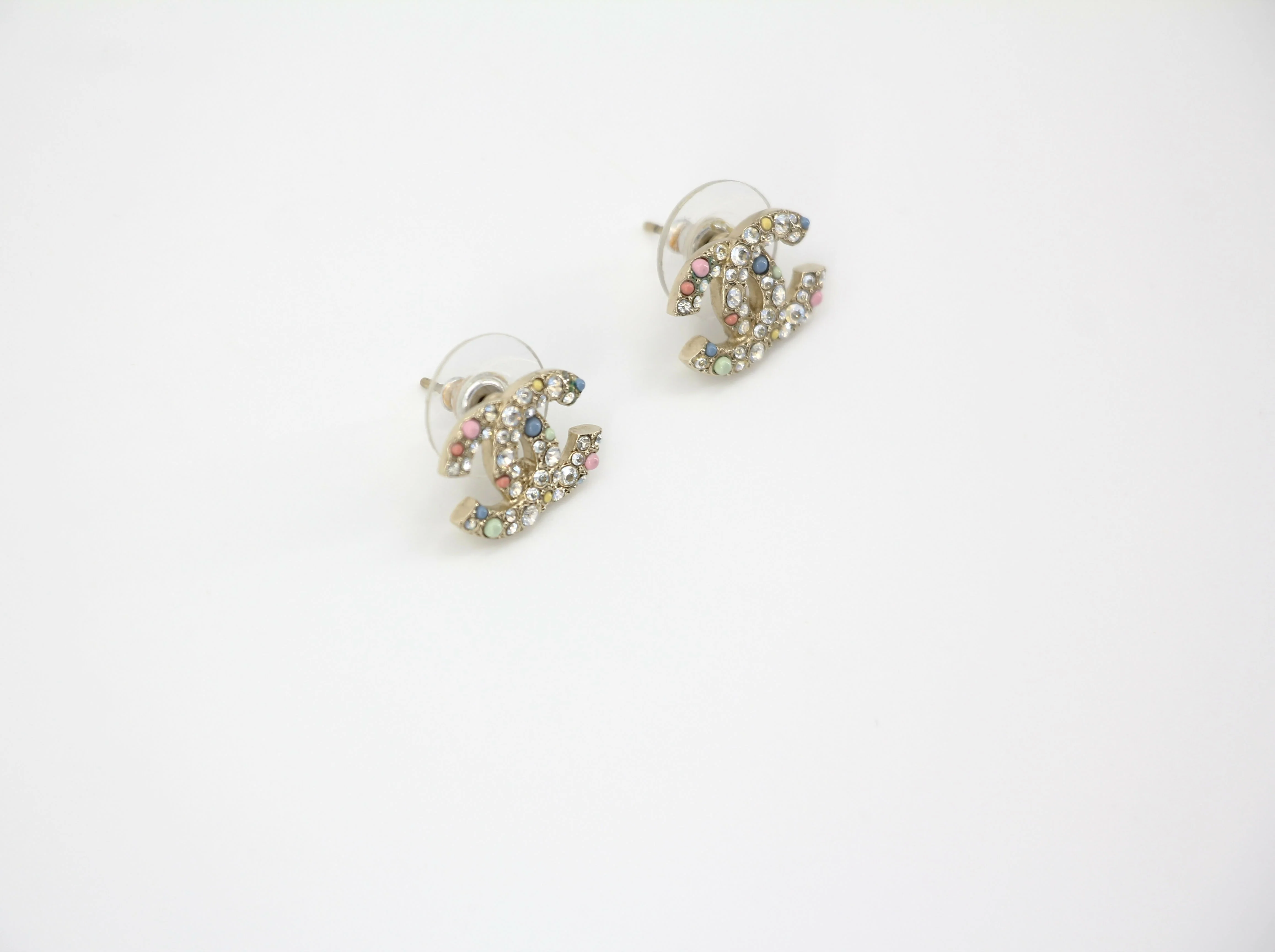 Chanel C21C Rhinestone Metal Multi-color Pebble Stud Earrings - Image 8