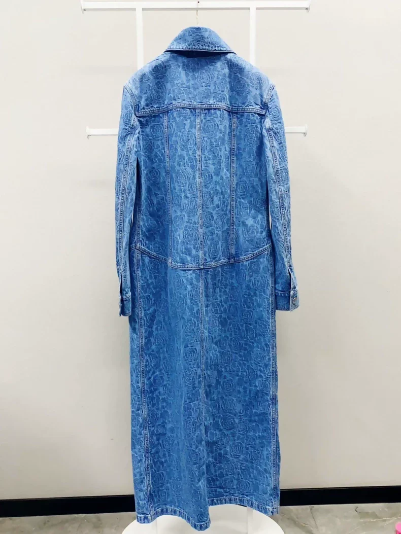 Chanel 23P long denim camellia coat 36FR - Image 2