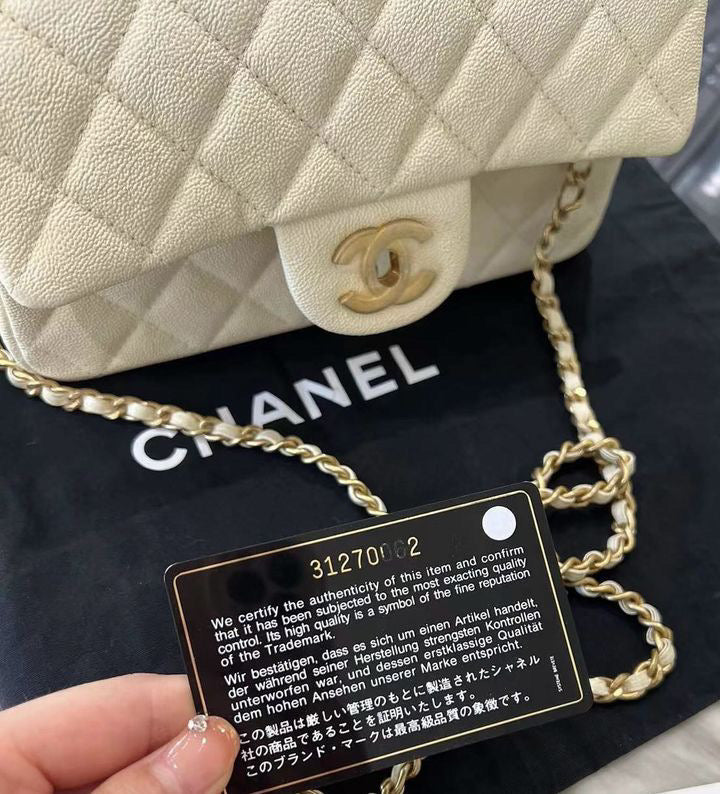 Chanel 21S White / Ivory Caviar Quilted Mini Top Handle Aged Gold Hardware - Image 12