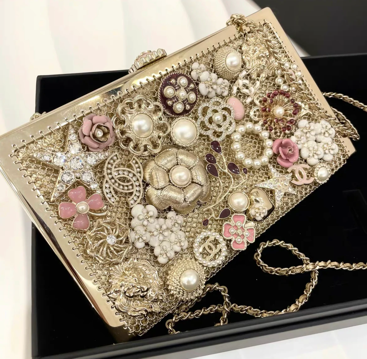 Chanel CC Camellia Charm Bag Pearls and Pink Enamel with Gold Hardware - Image 3