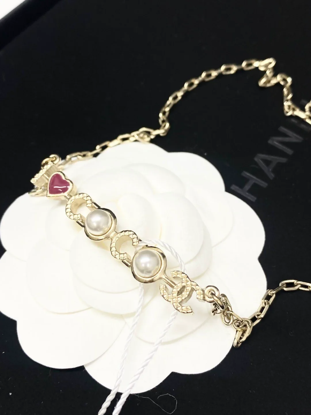 Chanel 17P gold letter pearl necklace
