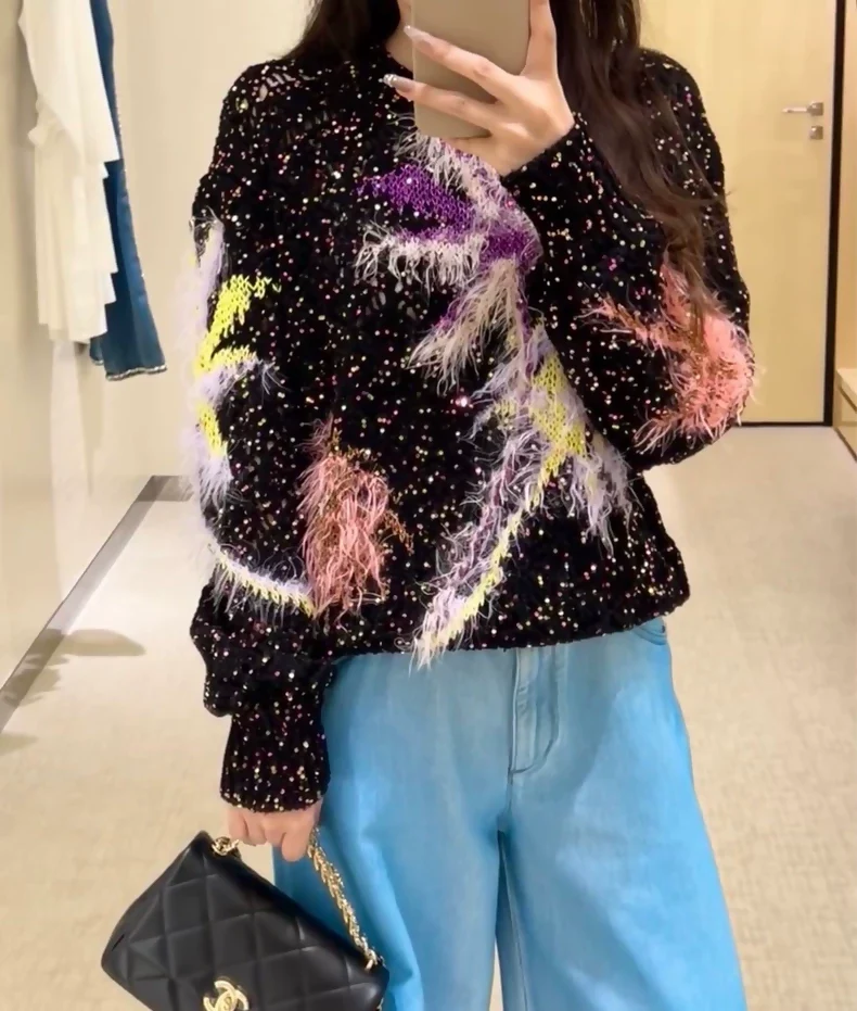 Chanel 24c colorful ostrich feather sequined knit top - Image 2