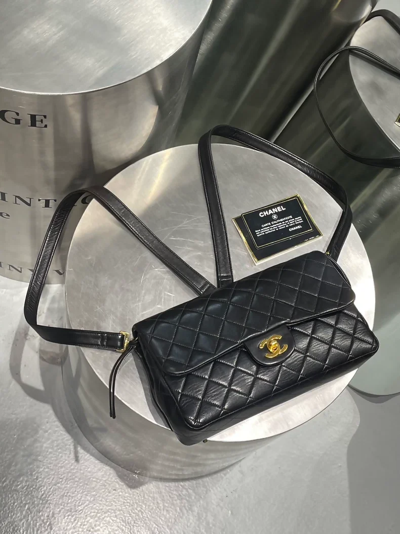Chanel CF backpack in black leather with gold hardware