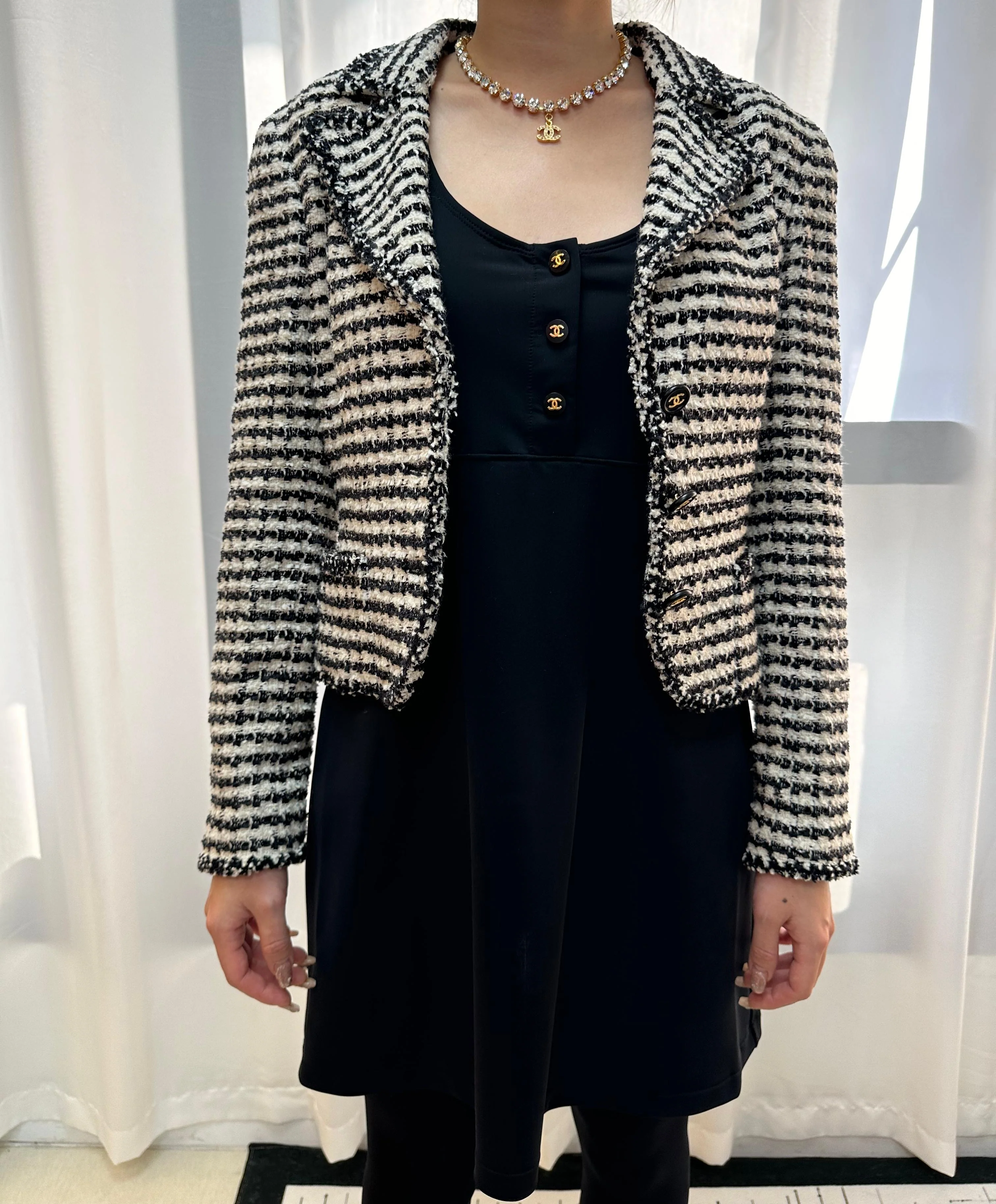 CHANEL Chidori Pattern Coco Button Tweed Jacket - Image 8