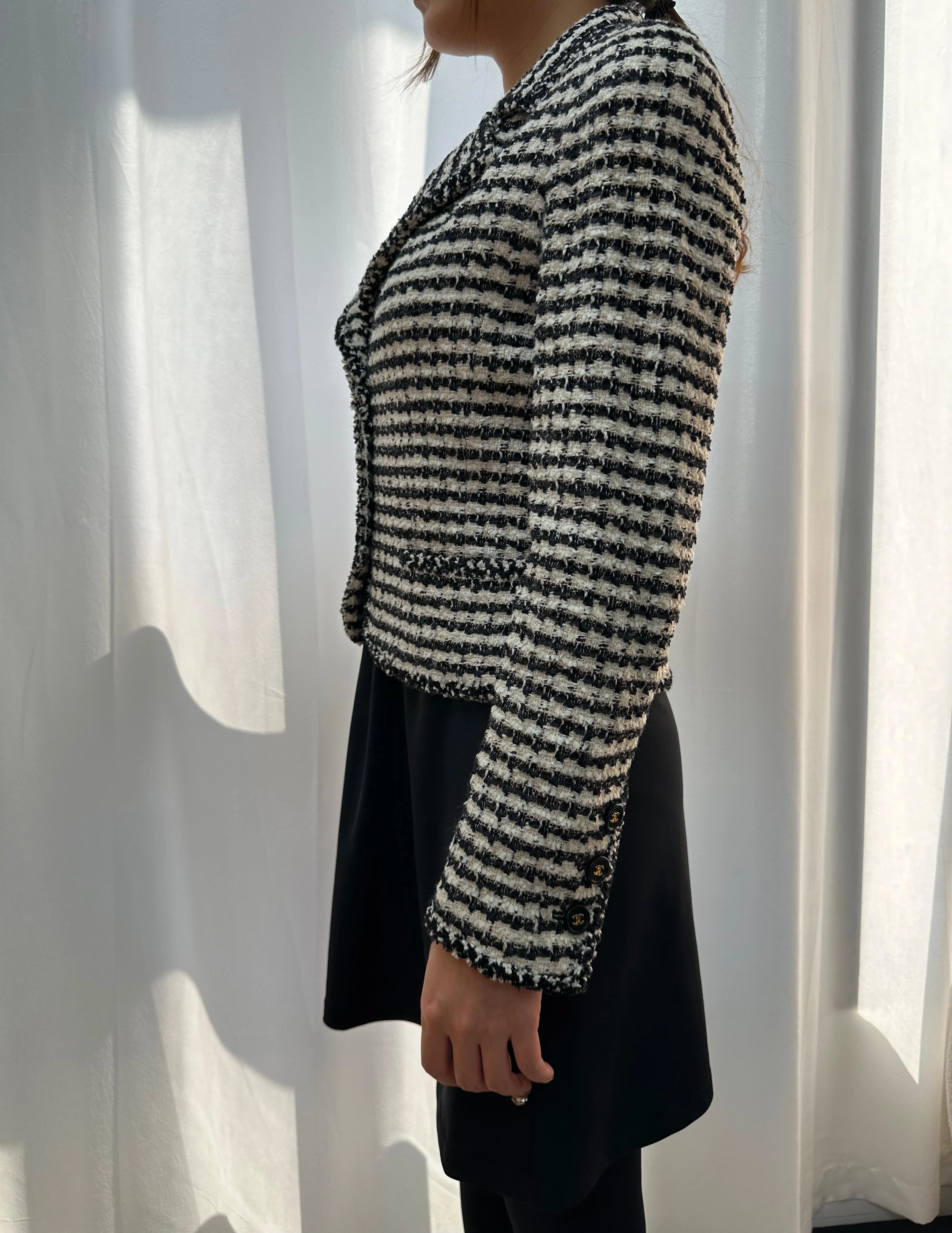 CHANEL Chidori Pattern Coco Button Tweed Jacket - Image 9