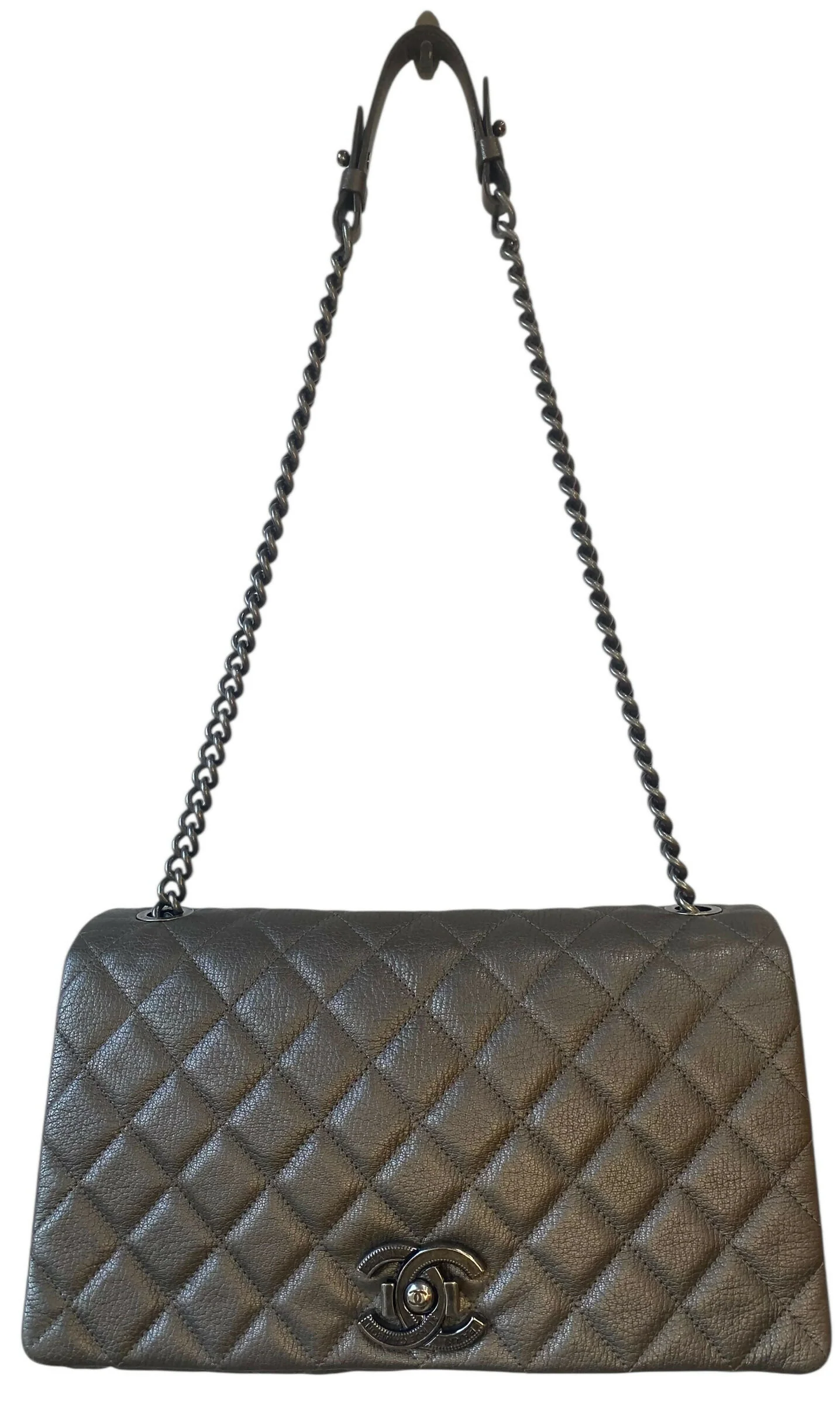 Chanel City Rock Large Dark Grey Metallic Quilted Goatskin Flap Bag - Image 6