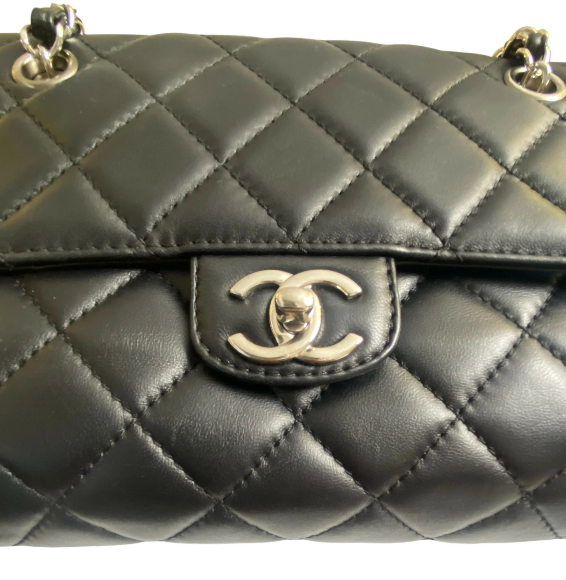 Chanel Classic Black CC Kisslock Lambskin Frame Compartment Bag - Image 7