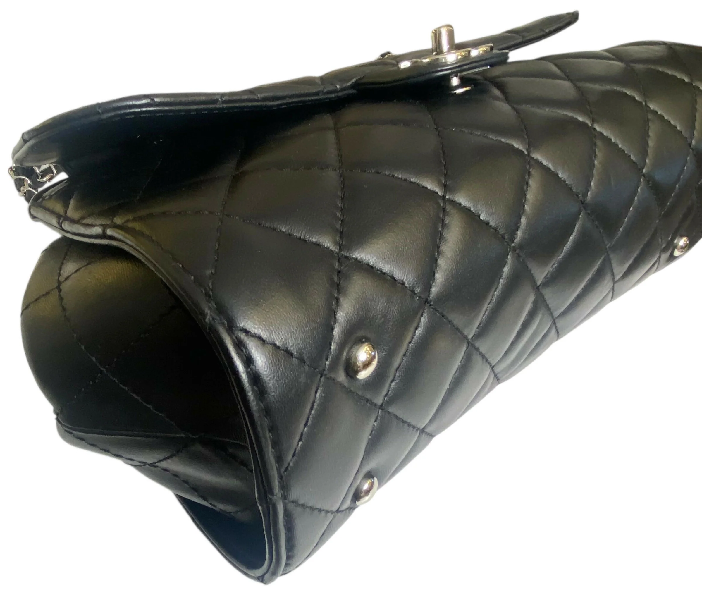 Chanel Classic Black CC Kisslock Lambskin Frame Compartment Bag - Image 8
