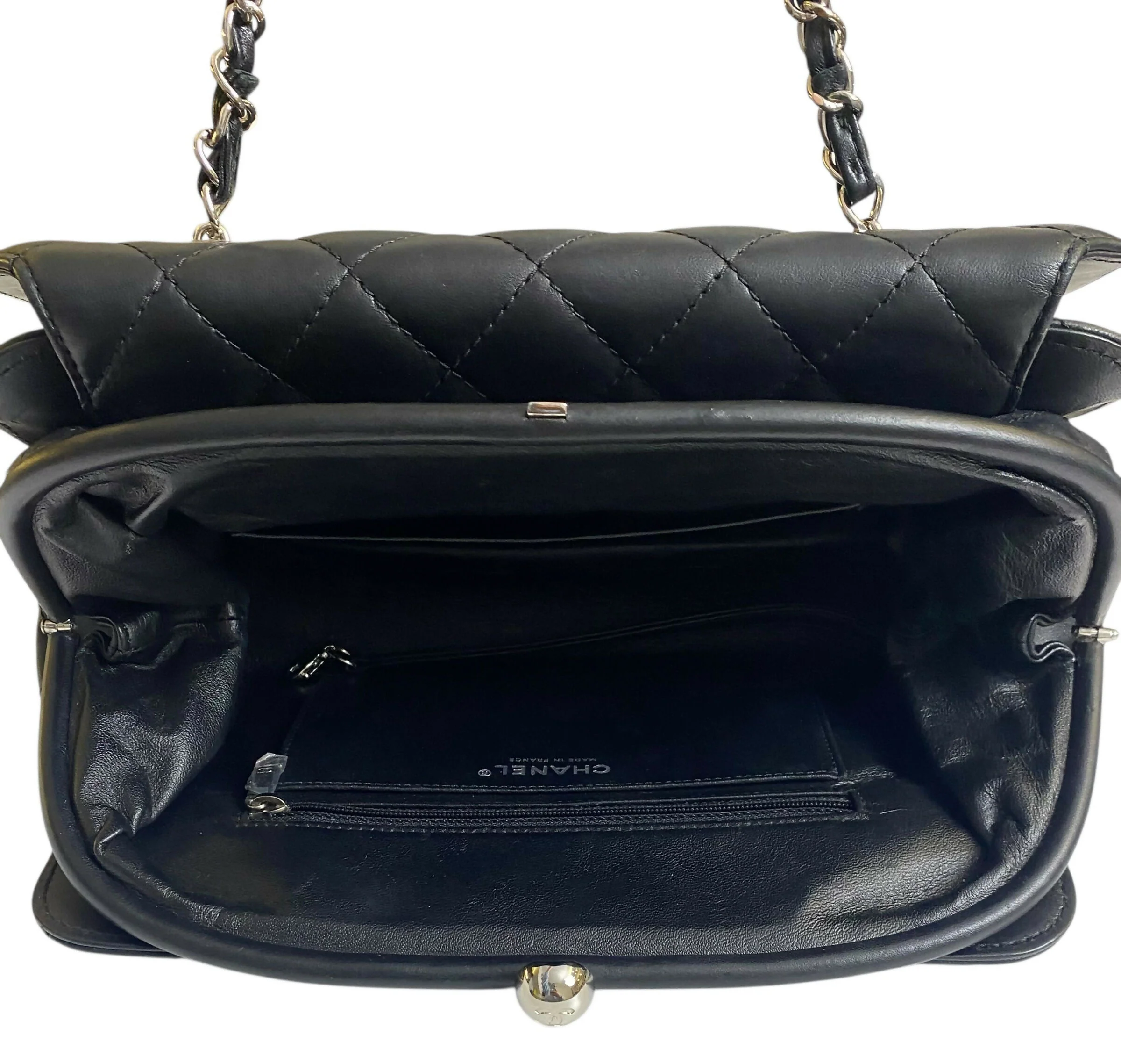 Chanel Classic Black CC Kisslock Lambskin Frame Compartment Bag - Image 9