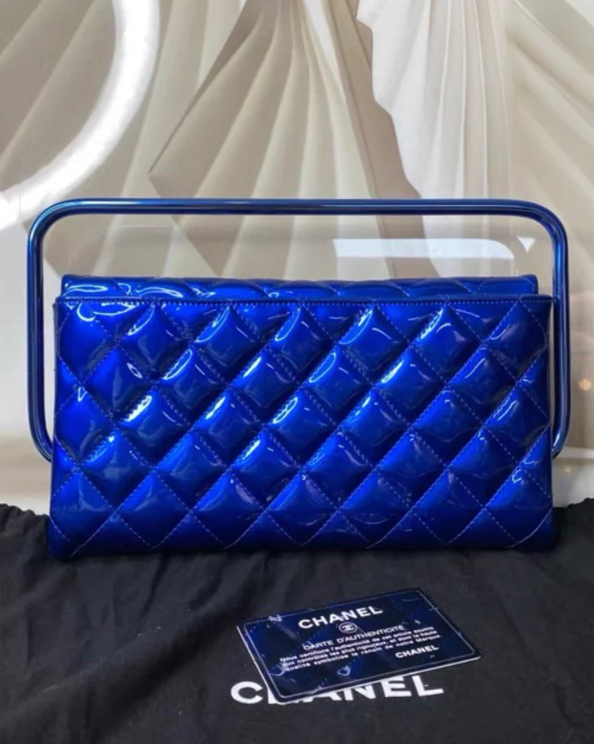 Chanel Classic Flap Patent Blue Frame Clutch - Image 3