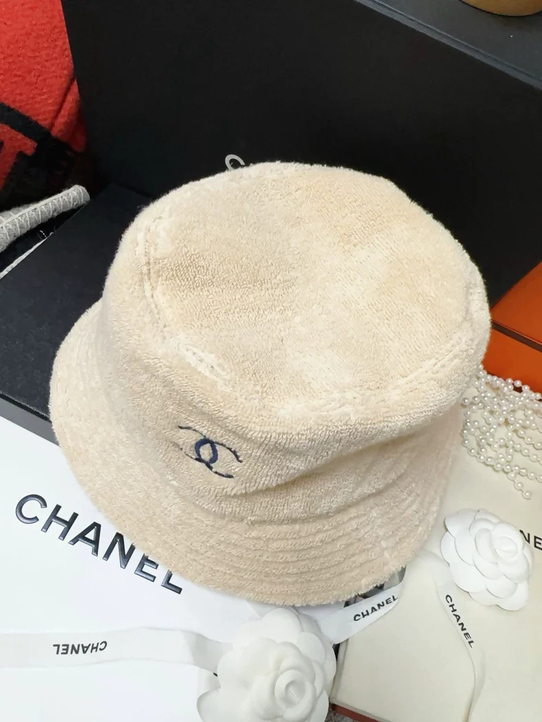 Chanel classic khaki hat with navy blue terry cloth lining - Image 5