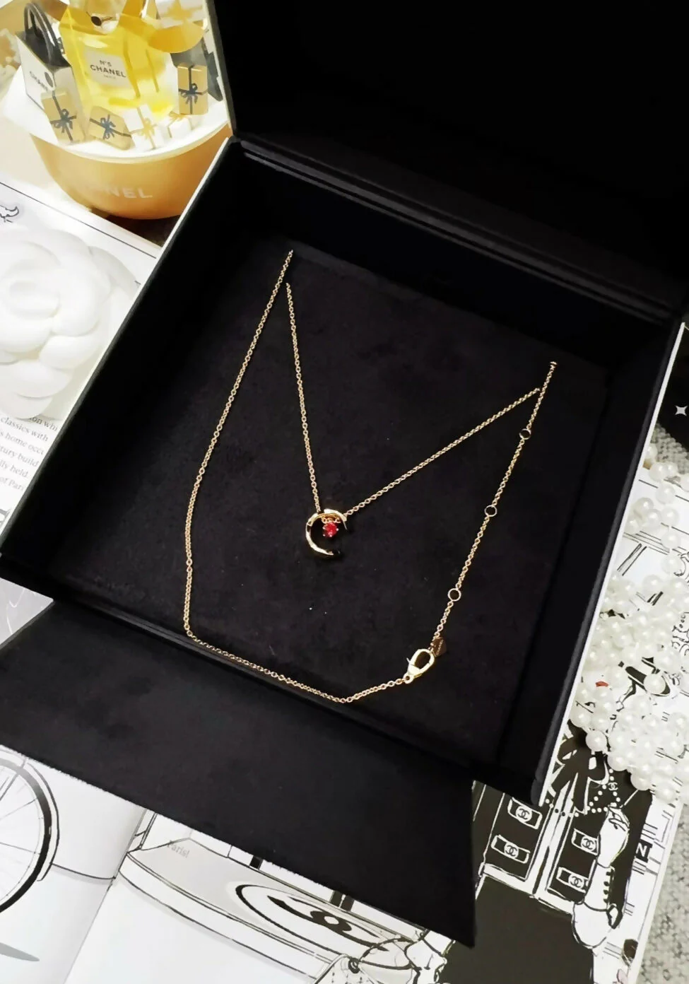 Chanel Coco Crush Moon Gold Necklace, 18k rose gold with rubies