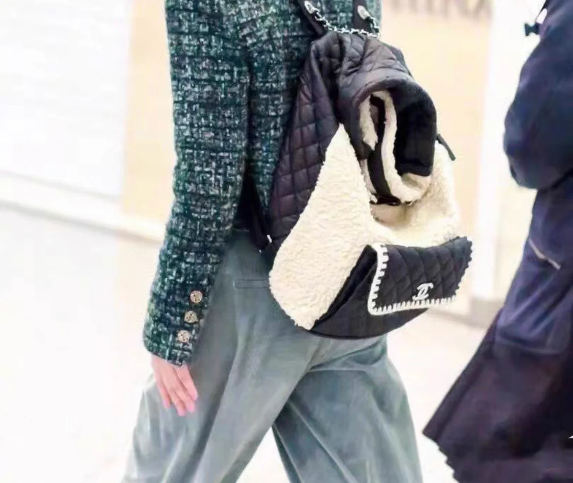 Chanel Coco Neige Front Pocket Backpack Shearling with Quilted Nylon - Image 3