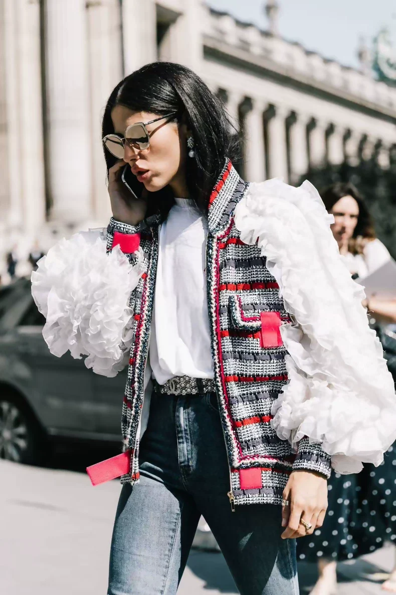 Chanel 17S white/black/purple/pink cotton jacket