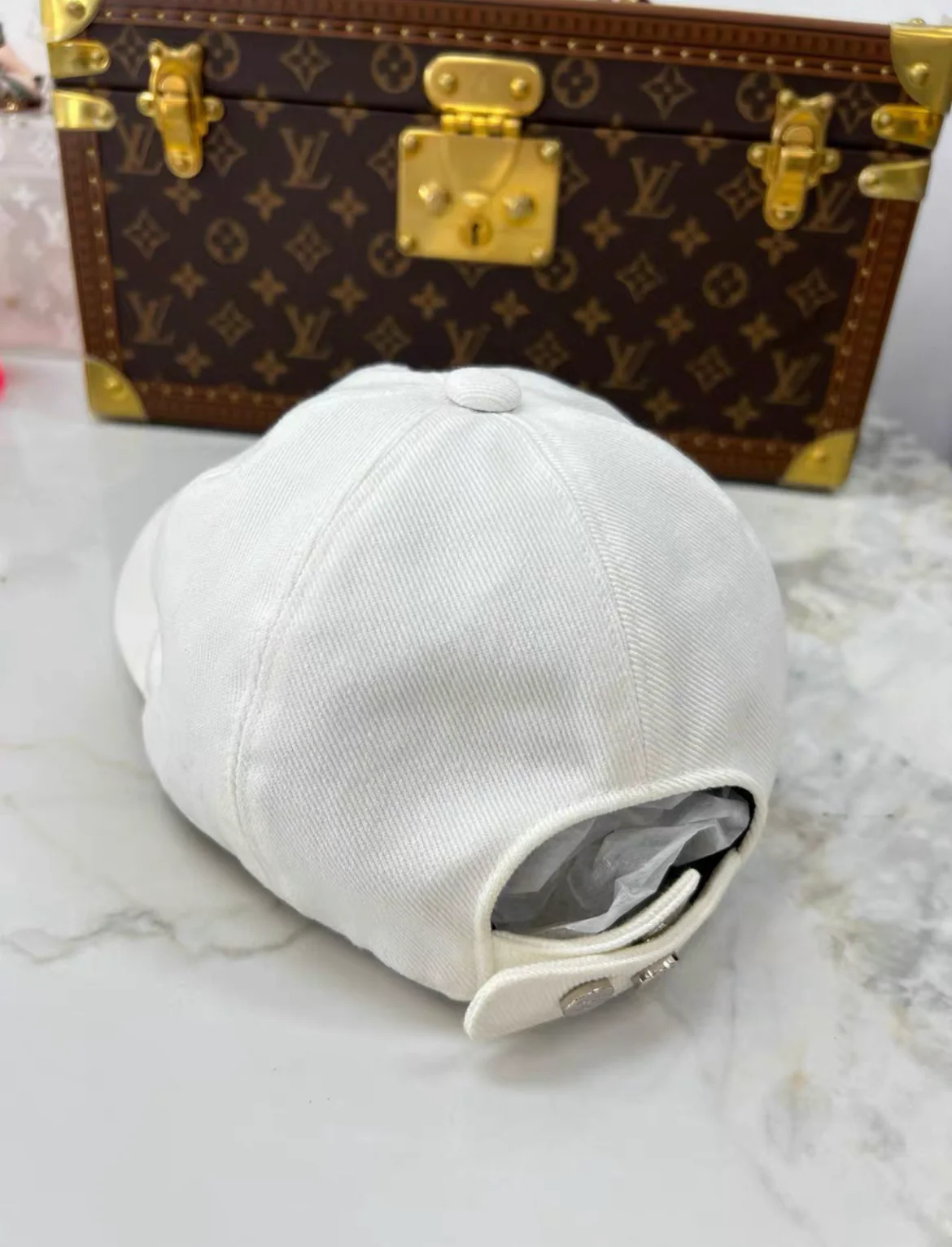 CHANEL Cotton Sequin CC Cap Hat Ivory - Image 3