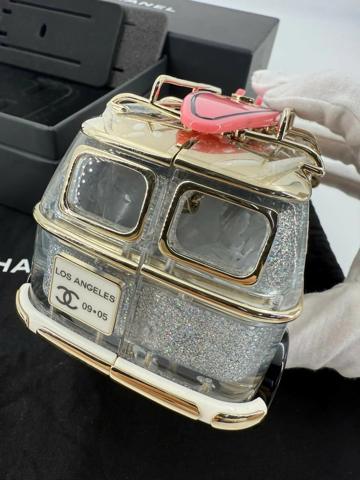 Chanel Cruise 24C Silver Glitter Lucite, Multicolor Rhinestone & Enamel Hollywood Mini Van Minaudière with Light Gold Hardware - Image 3