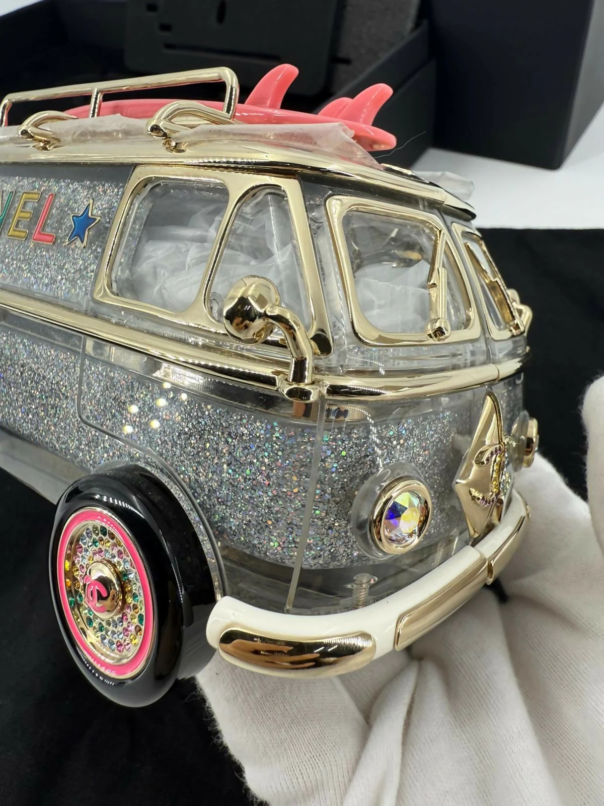 Chanel Cruise 24C Silver Glitter Lucite, Multicolor Rhinestone & Enamel Hollywood Mini Van Minaudière with Light Gold Hardware - Image 5