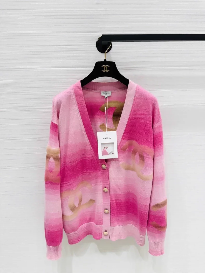 Chanel 24C pink logo knit cardigan